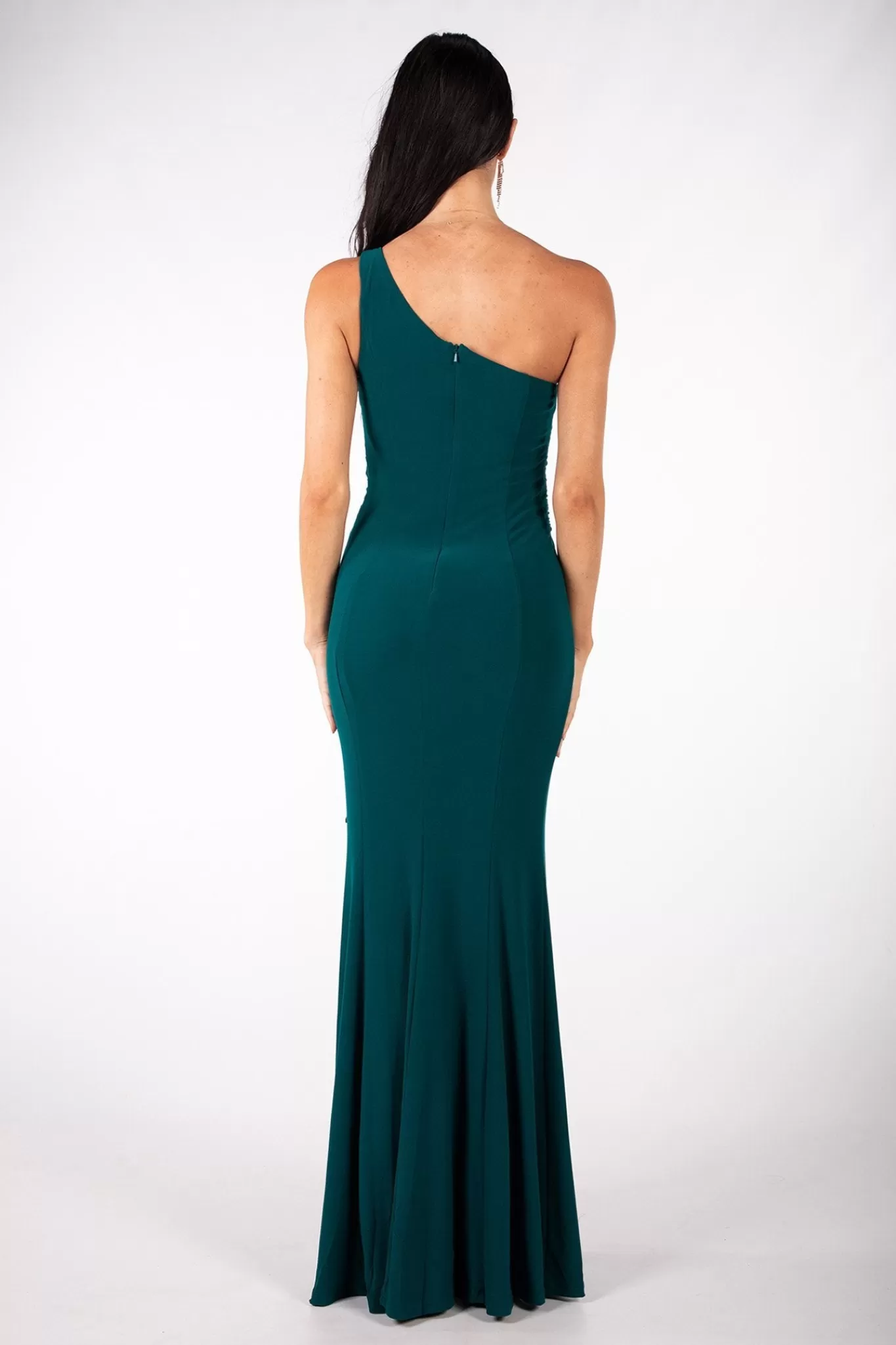 Women Hot Pink Dresses | One Shoulder Dresses>ABIGAIL One Shoulder Maxi Column Dress - Dark Green