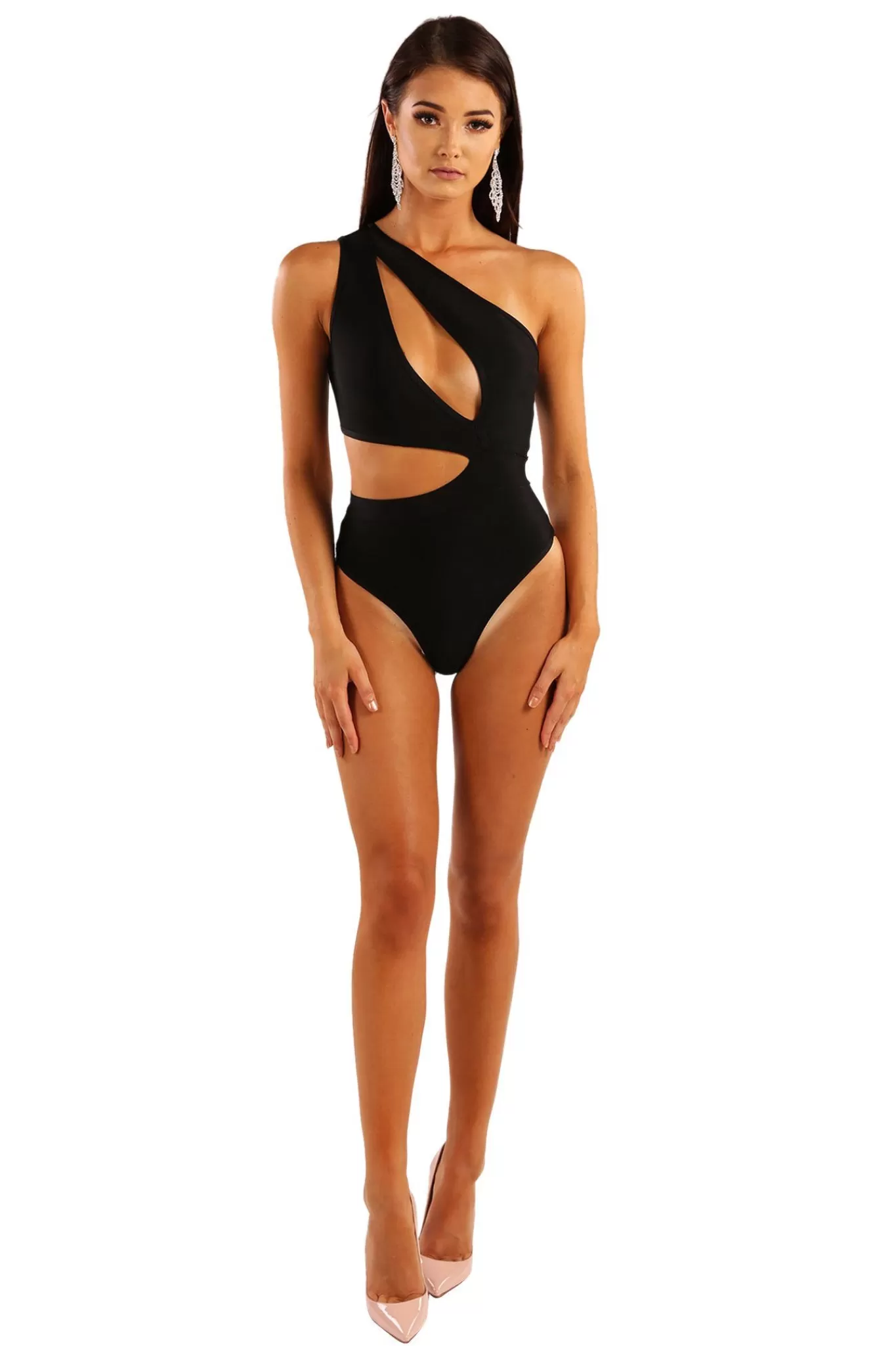 Women Noodz Boutique One Shoulder Dresses | Swimwear/Bodysuits>Adriana Bodysuit - Black (L - Clearance Sale)