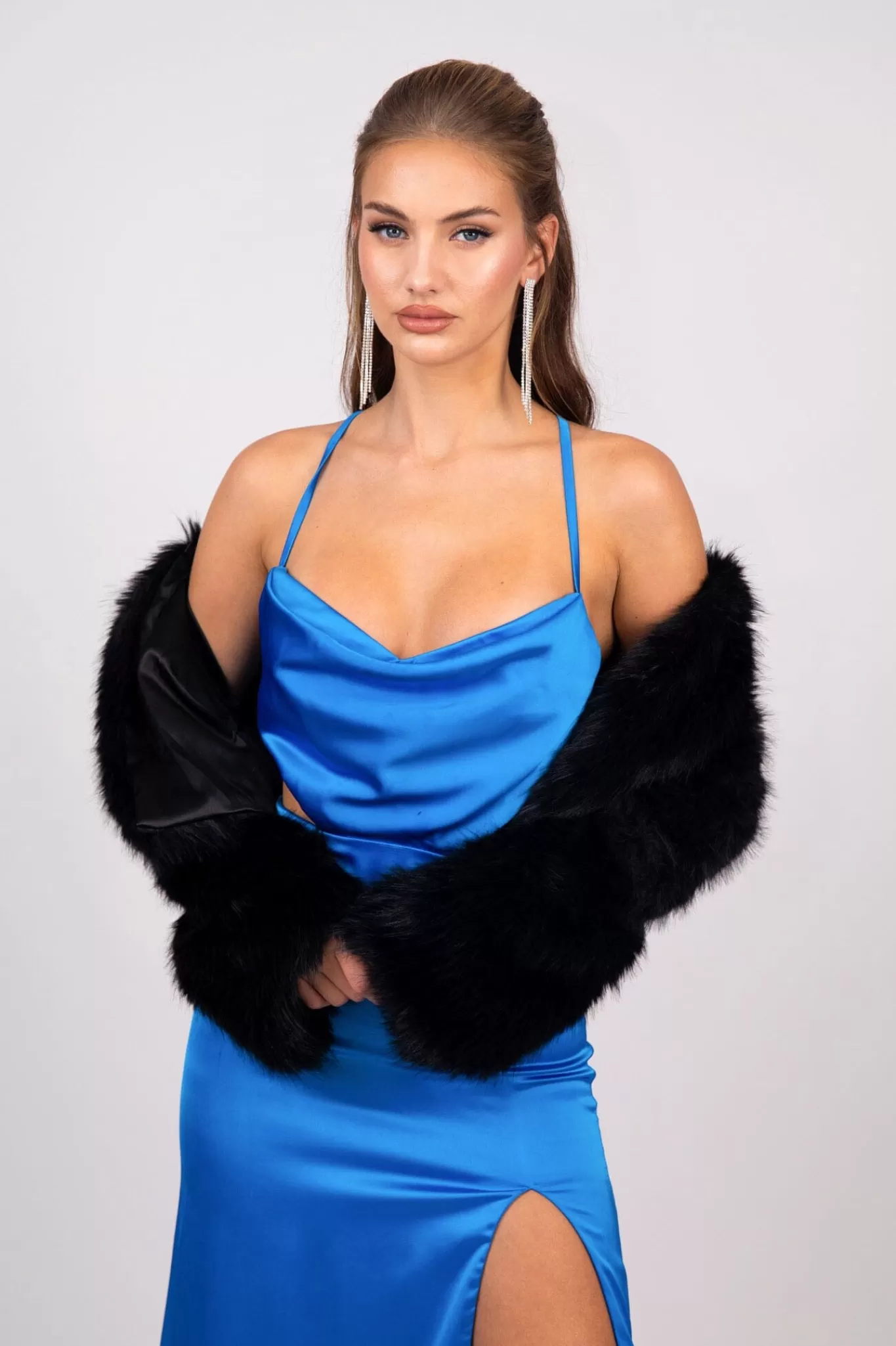 Women Hot Pink Black Tie Dresses | Outerwear>Alessia Shaggy Faux Fur Jacket - Black