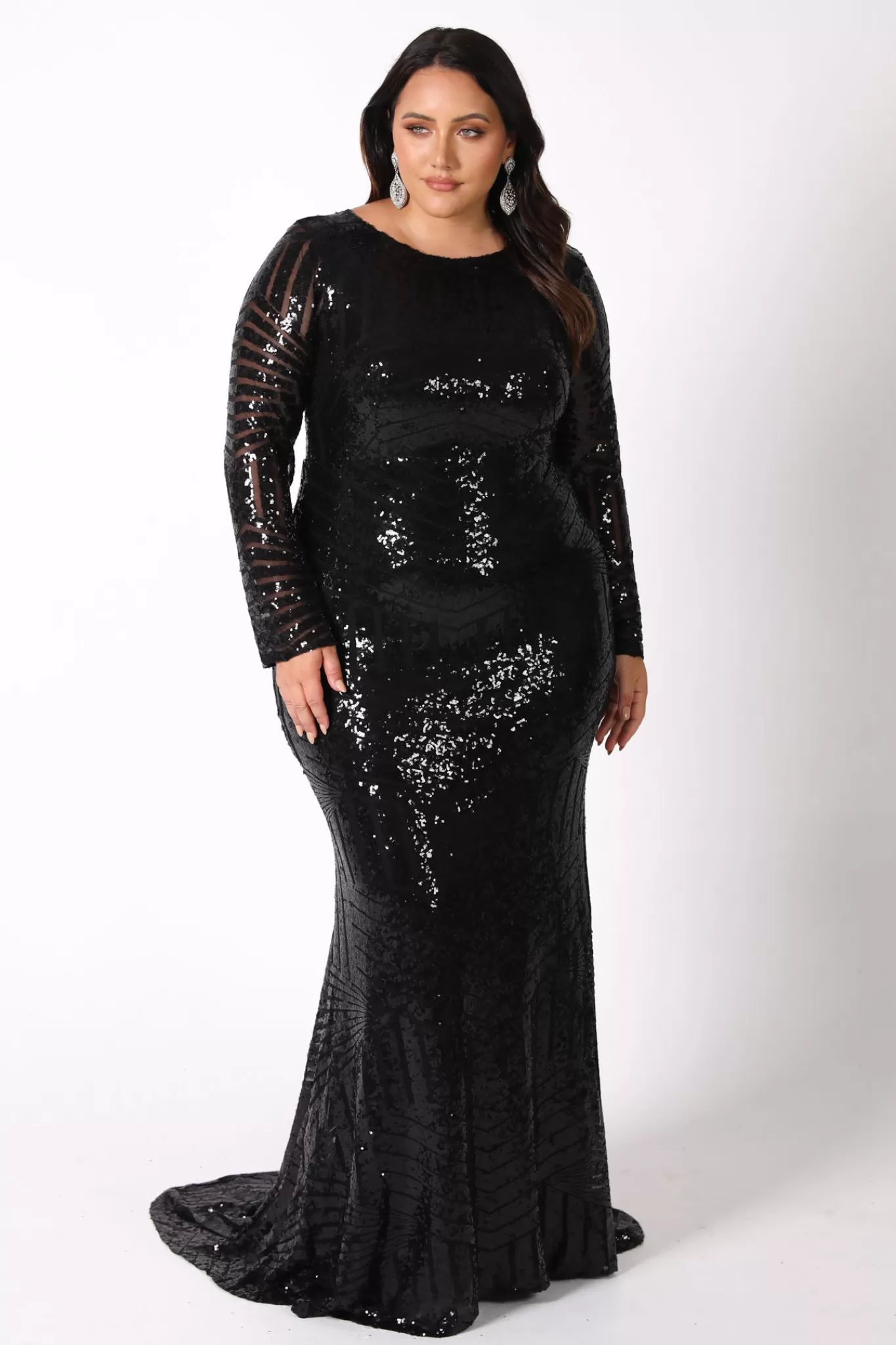 Women NBLUXE Dresses | Black Tie Dresses>ALIYA Long Sleeve Sequin Gown - Black