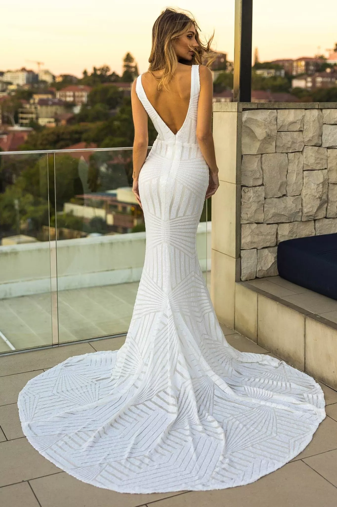 Women NBLUXE Backless Dresses | Plus Size>Amalfi Geometric Sequin Gown - White