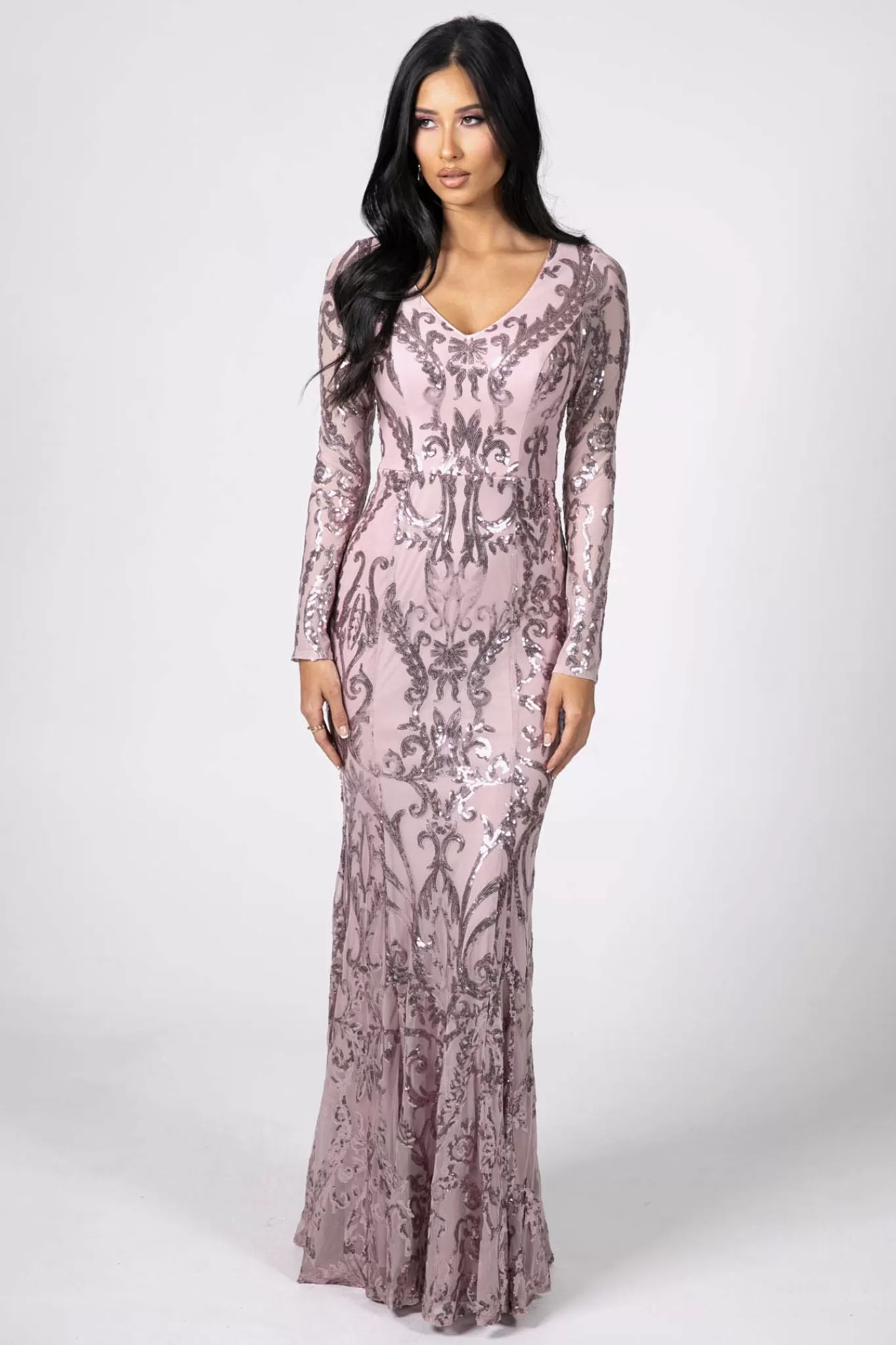 Women Hot Pink Dresses | Black Tie Dresses>Amelia Long-Sleeve Pattern Sequin Gown - Pink