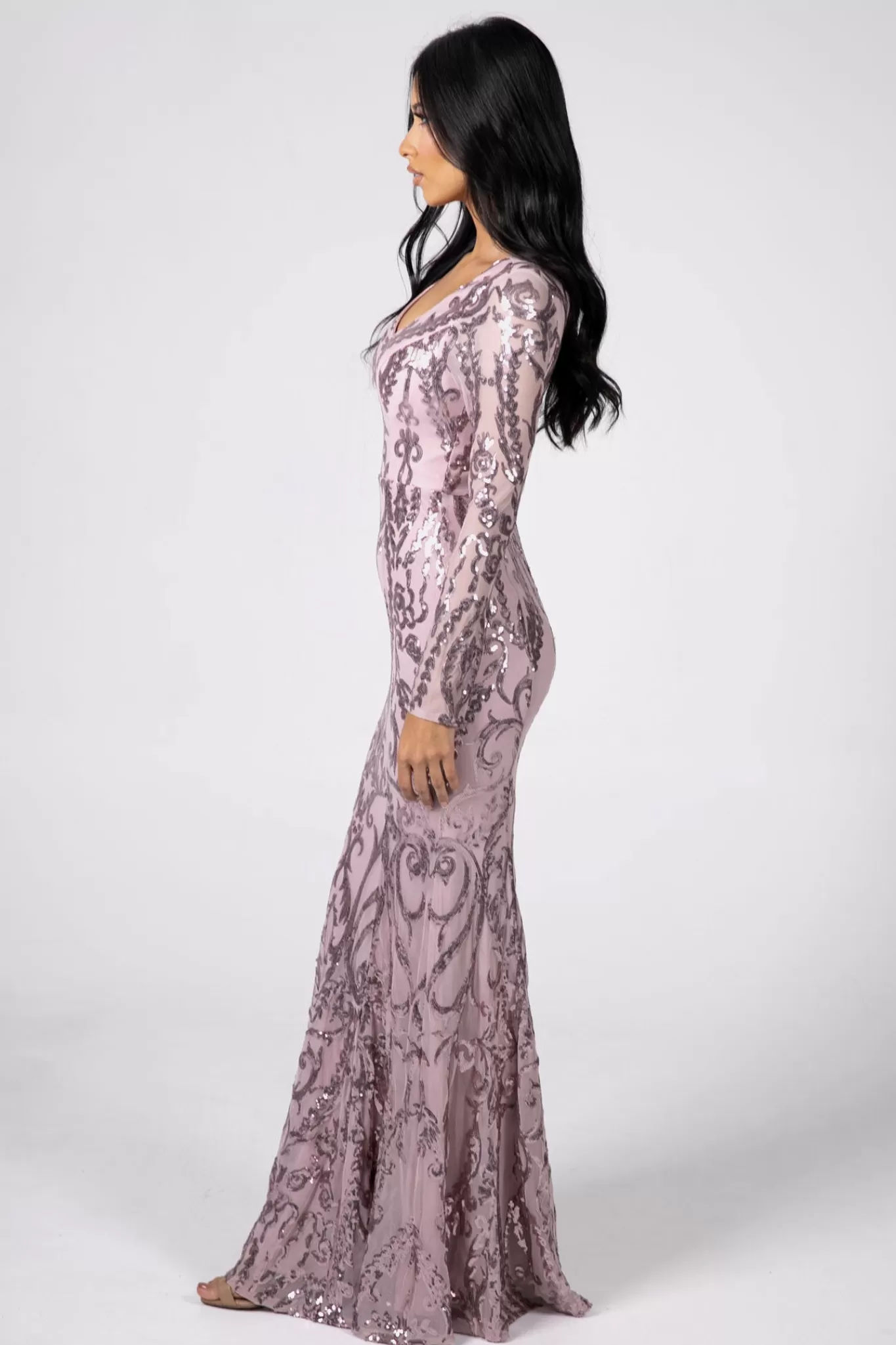 Women Hot Pink Dresses | Black Tie Dresses>Amelia Long-Sleeve Pattern Sequin Gown - Pink