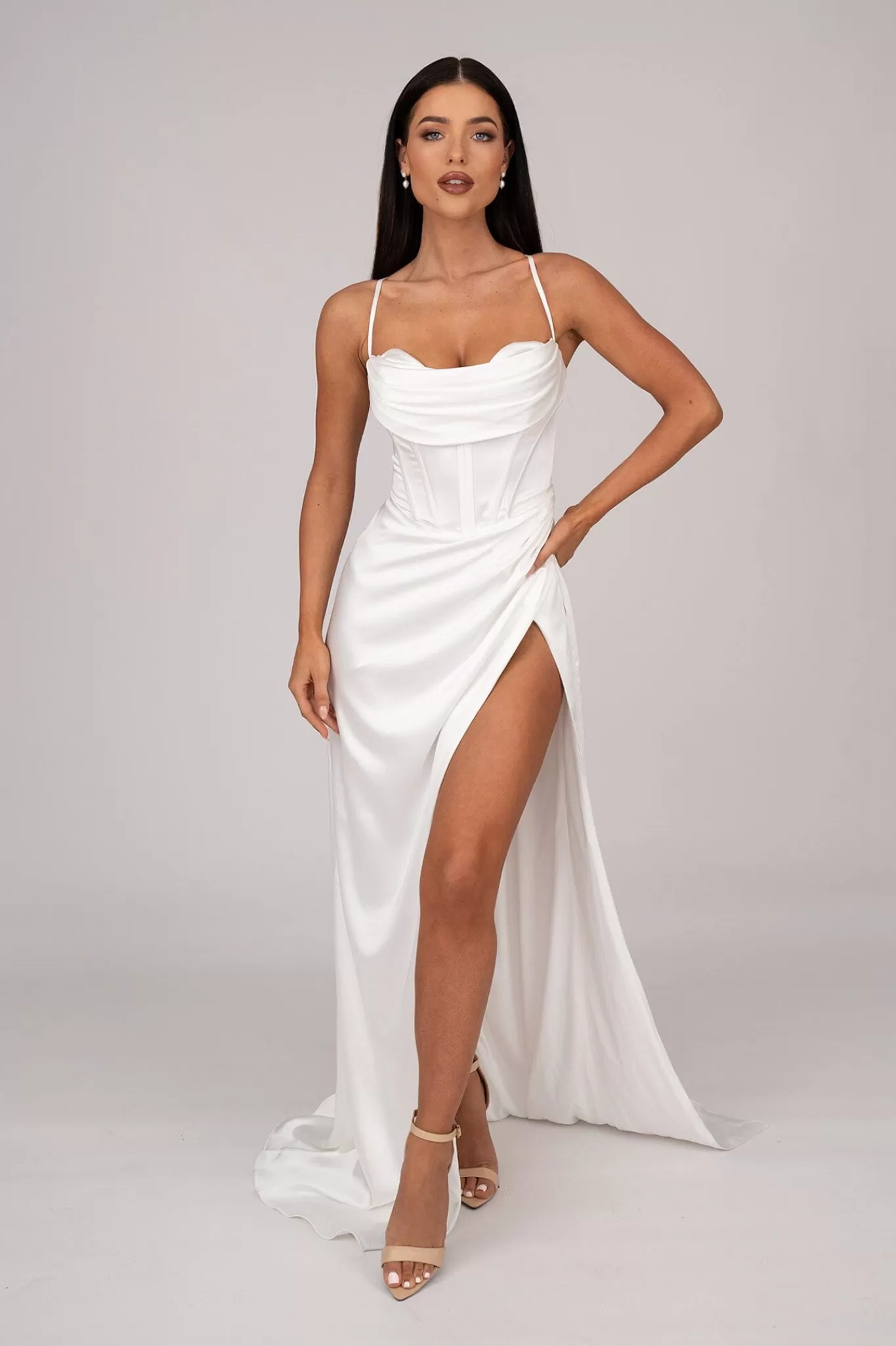 Women NBLUXE Dresses | Black Tie Dresses>AYANA Corset Satin Gown - Ivory