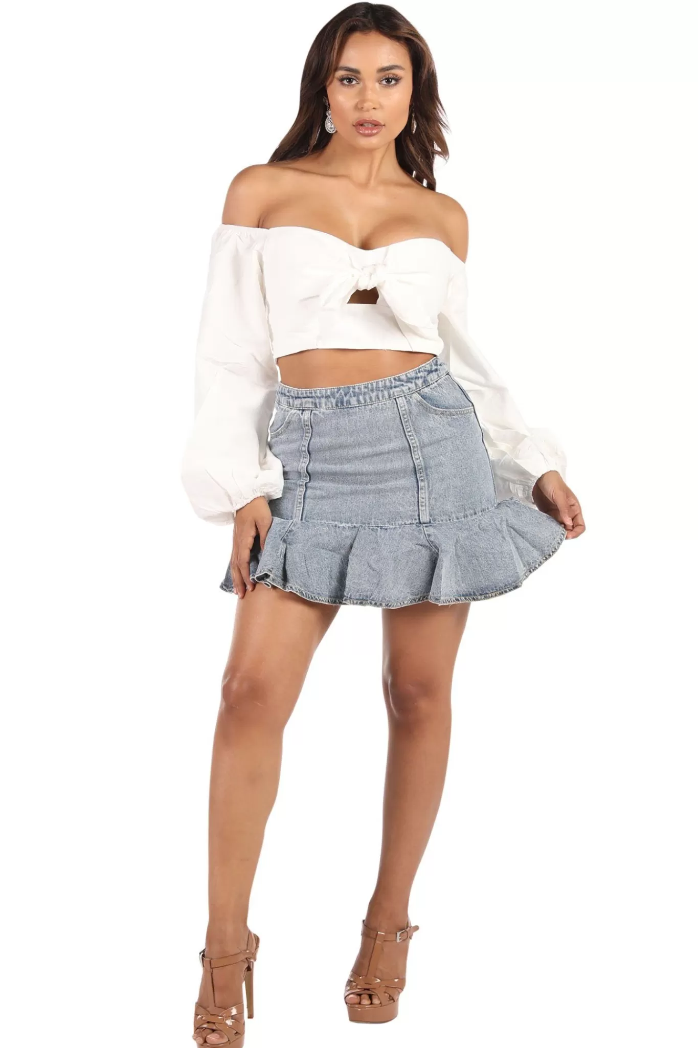 Women Noodz Boutique Bottoms>Bambi Ruffle Denim Mini Skirt