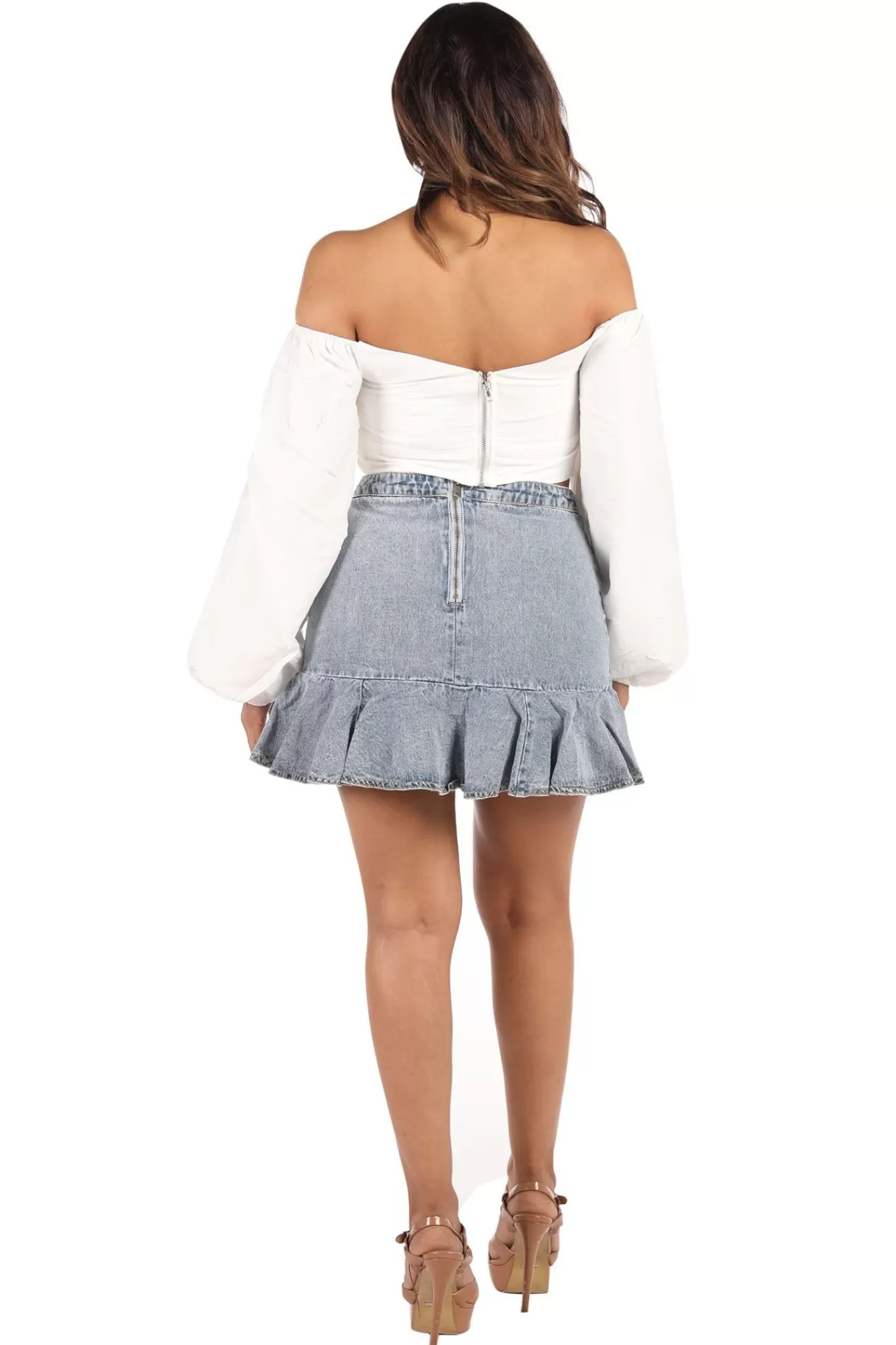 Women Noodz Boutique Bottoms>Bambi Ruffle Denim Mini Skirt