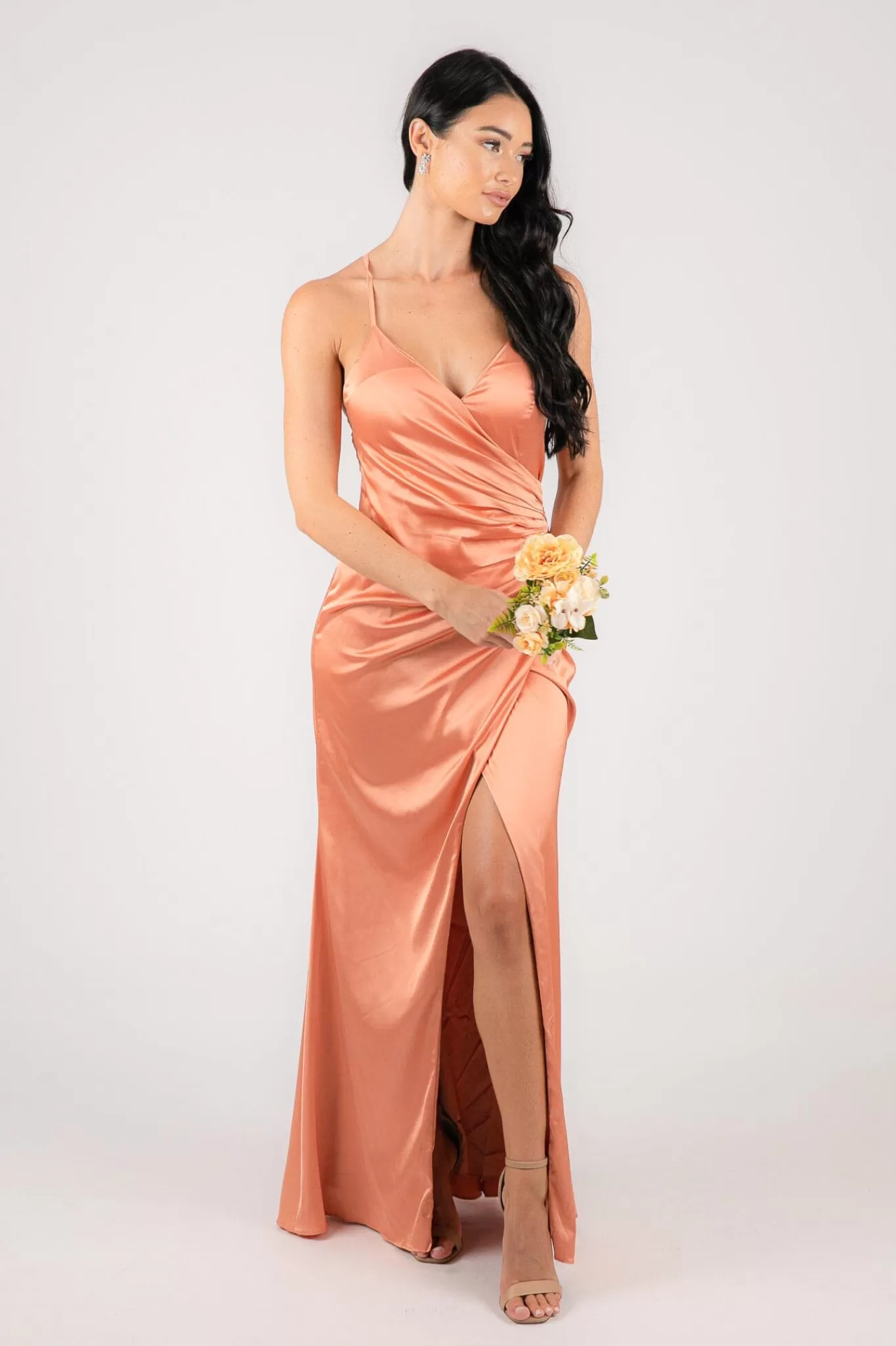 Women Hot Pink Dresses | Black Tie Dresses>BELINDA Satin Maxi Dress - Peach