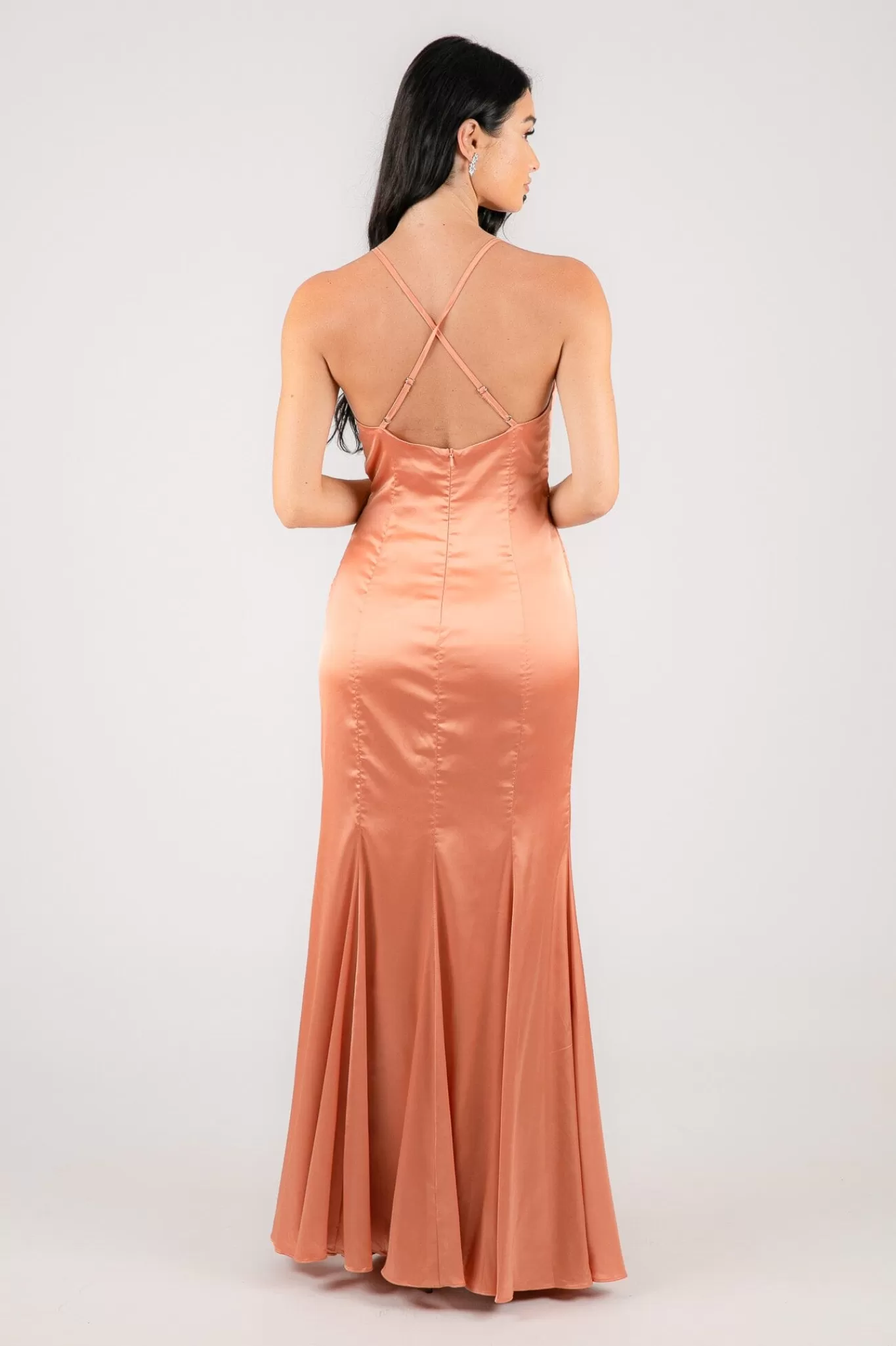 Women Hot Pink Dresses | Black Tie Dresses>BELINDA Satin Maxi Dress - Peach