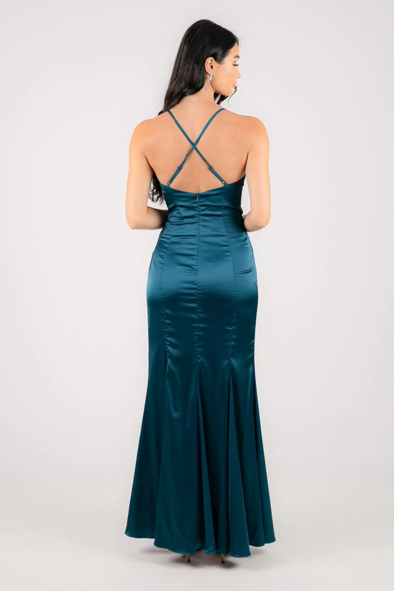 Women Hot Pink Dresses | Black Tie Dresses>BELINDA Satin Maxi Dress - Teal Green