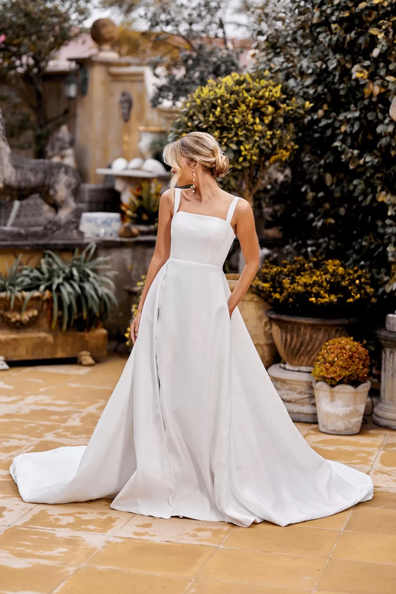 Women NBLUXE Dresses | Plus Size>BIANCA Square Neck A-line Satin Gown - Ivory