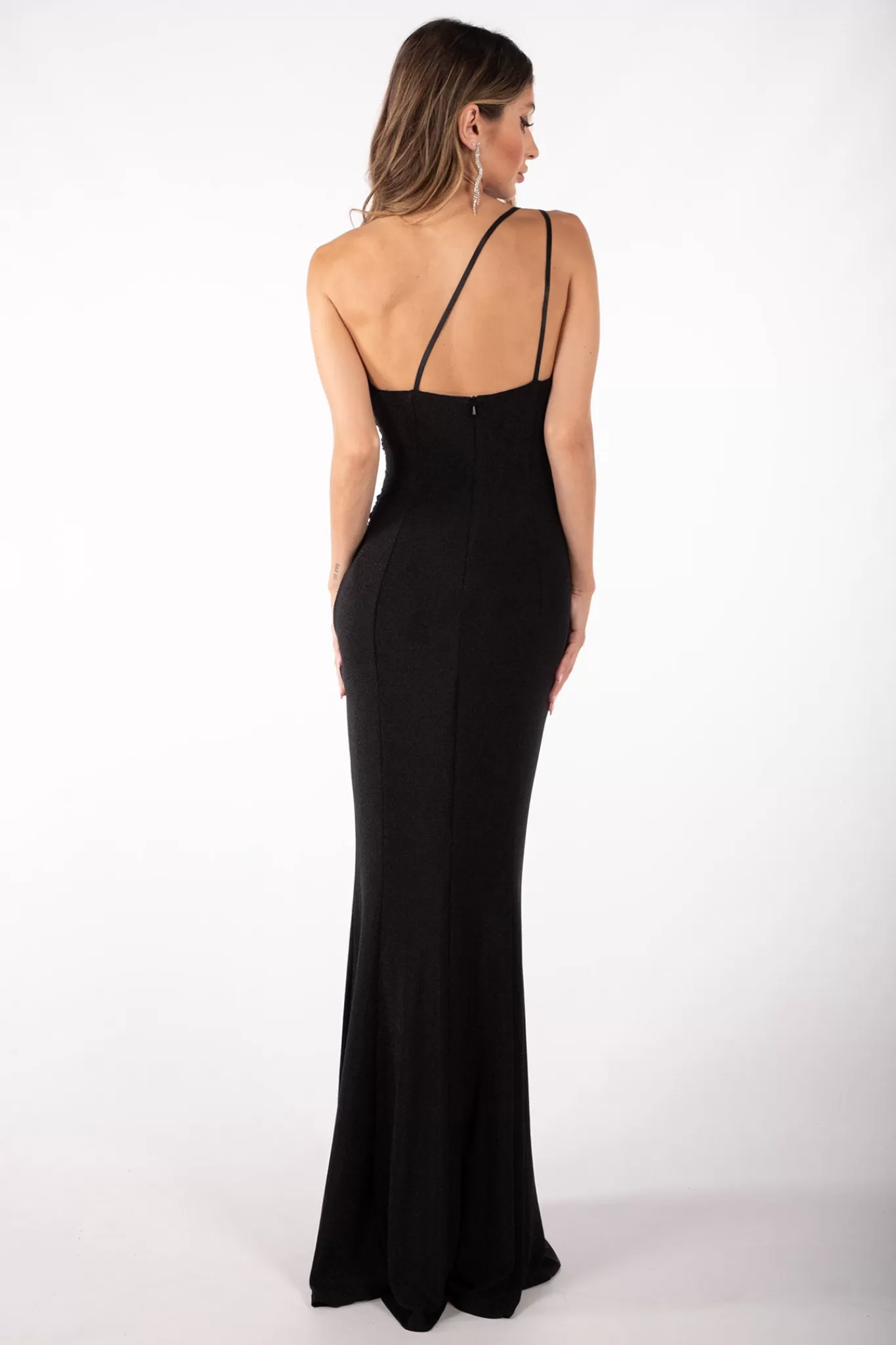 Women Hot Pink Dresses | Backless Dresses>CALI One Shoulder Maxi Dress - Shimmer Black