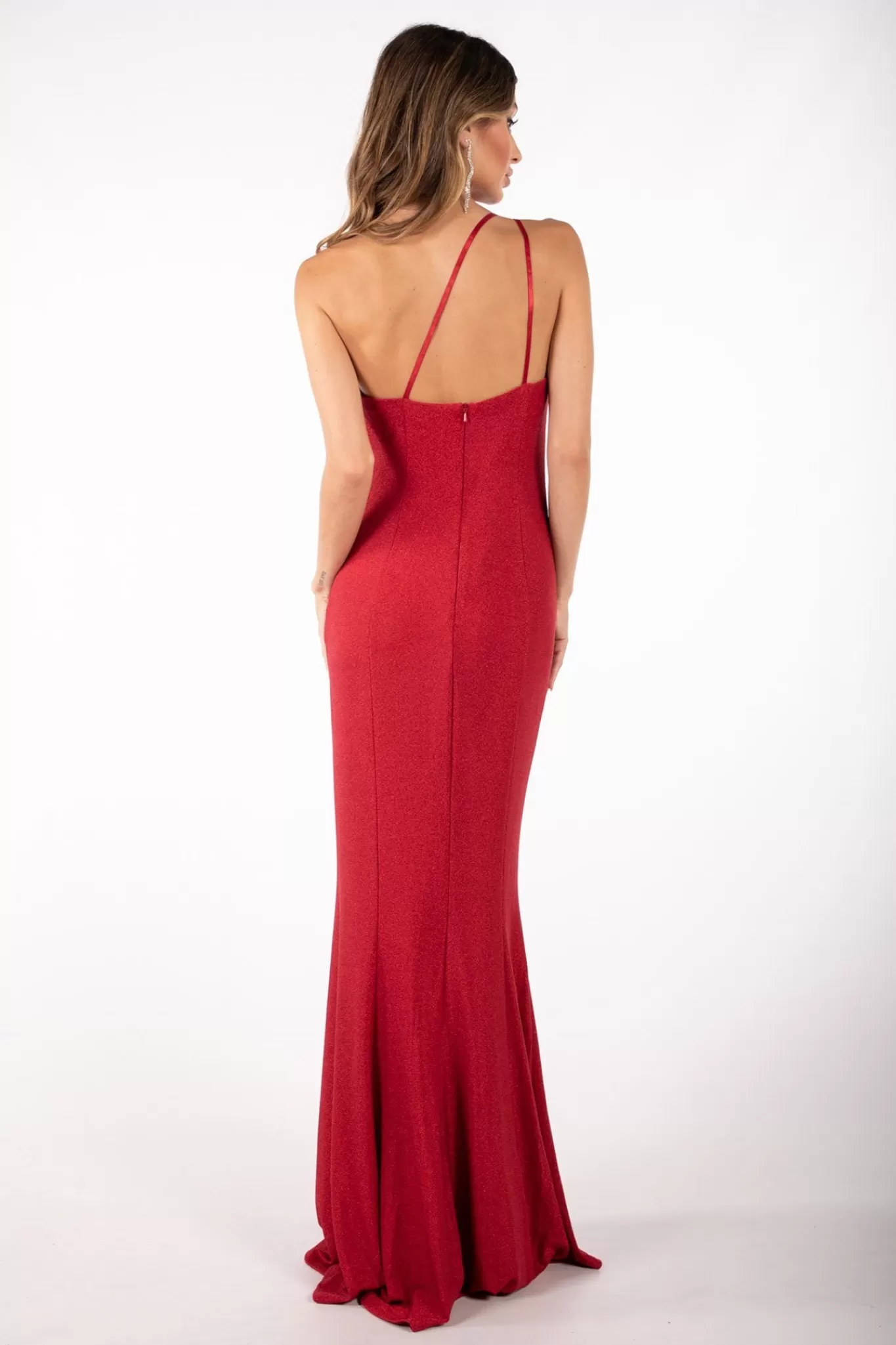 Women Hot Pink Dresses | Backless Dresses>CALI One Shoulder Maxi Dress - Shimmer Red