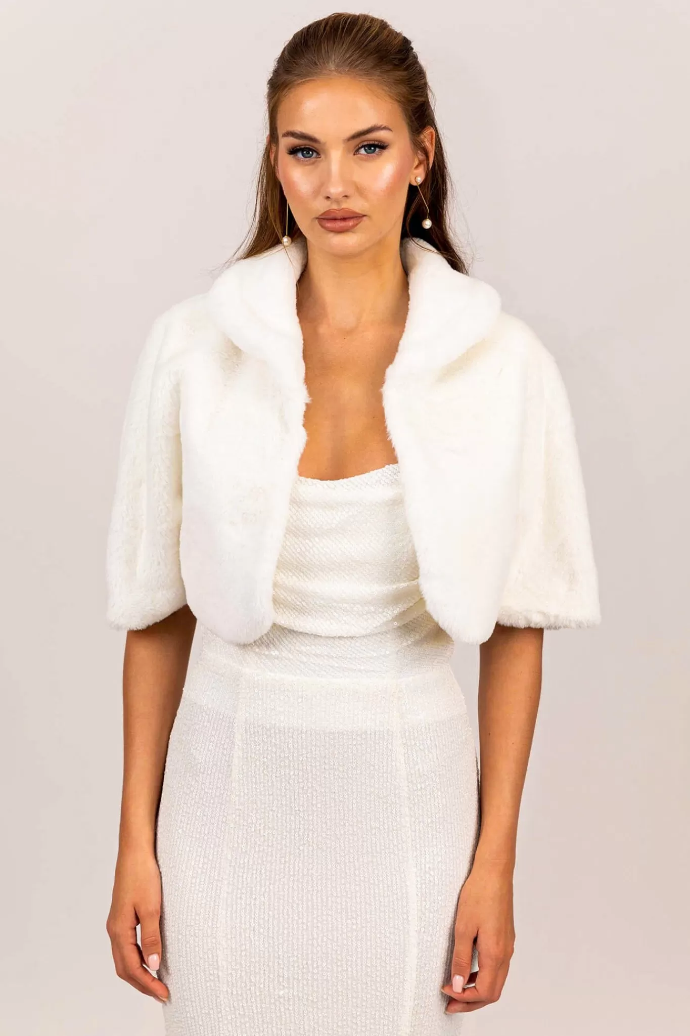 Women Hot Pink Outerwear | Wedding Dresses>Carmela Faux Fur Collar Jacket - White