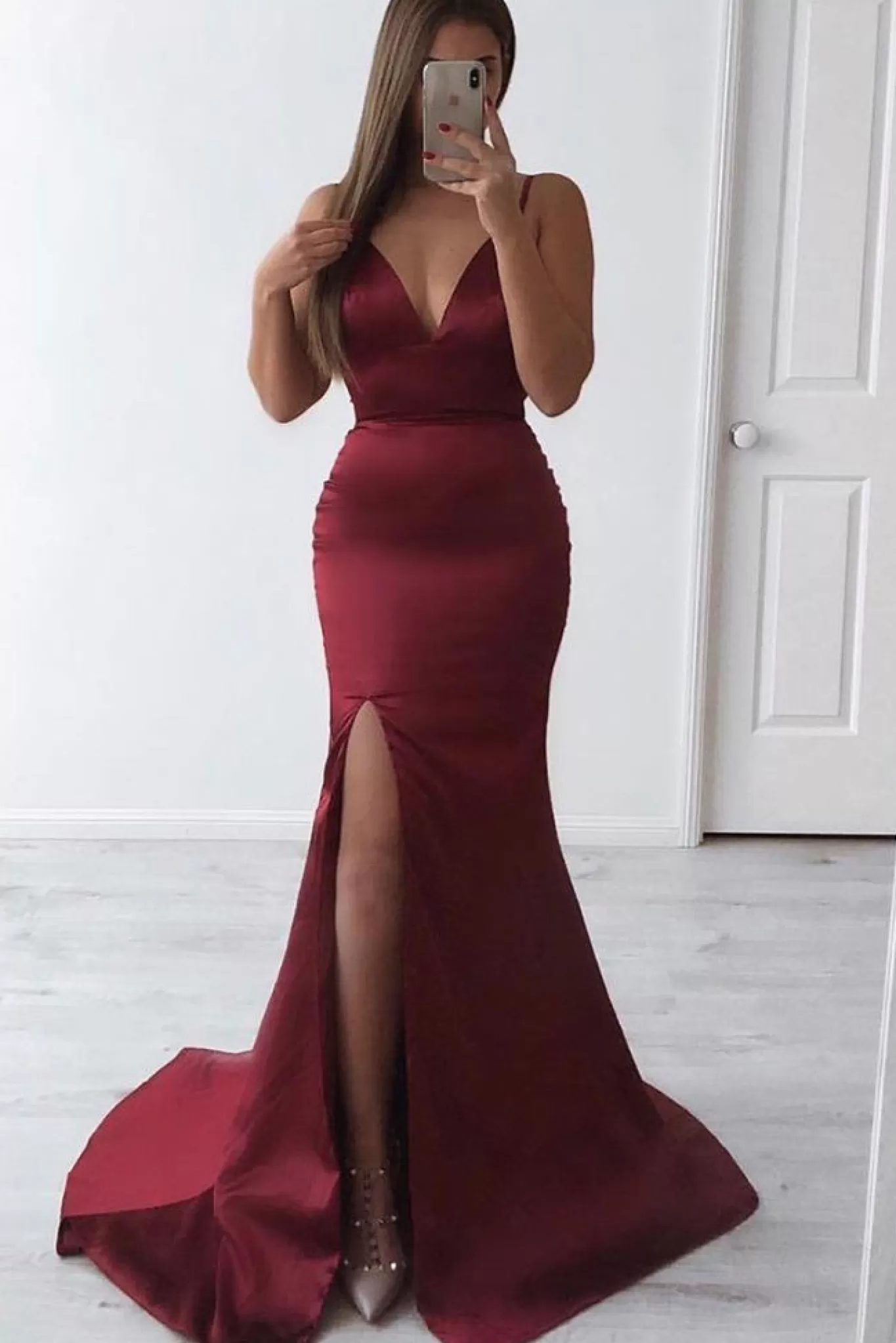 Women NBLUXE Dresses | Backless Dresses>Caterina Satin Gown - Deep Red (S - Clearance Sale)