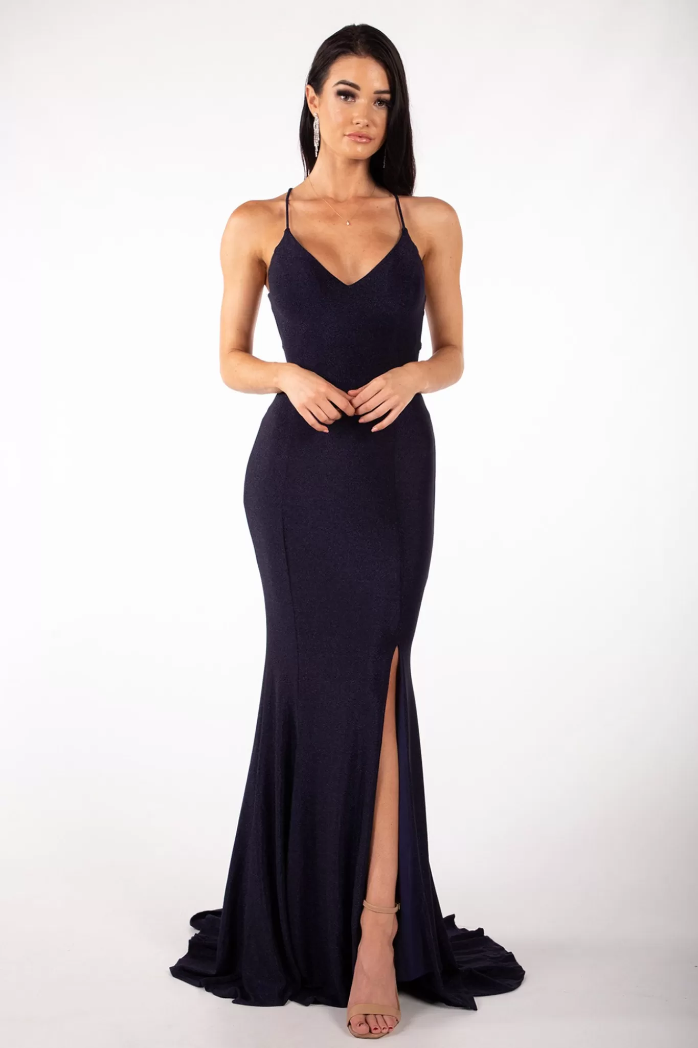 Women Hot Pink Dresses | Backless Dresses>Catherine Gown - Shimmer Navy