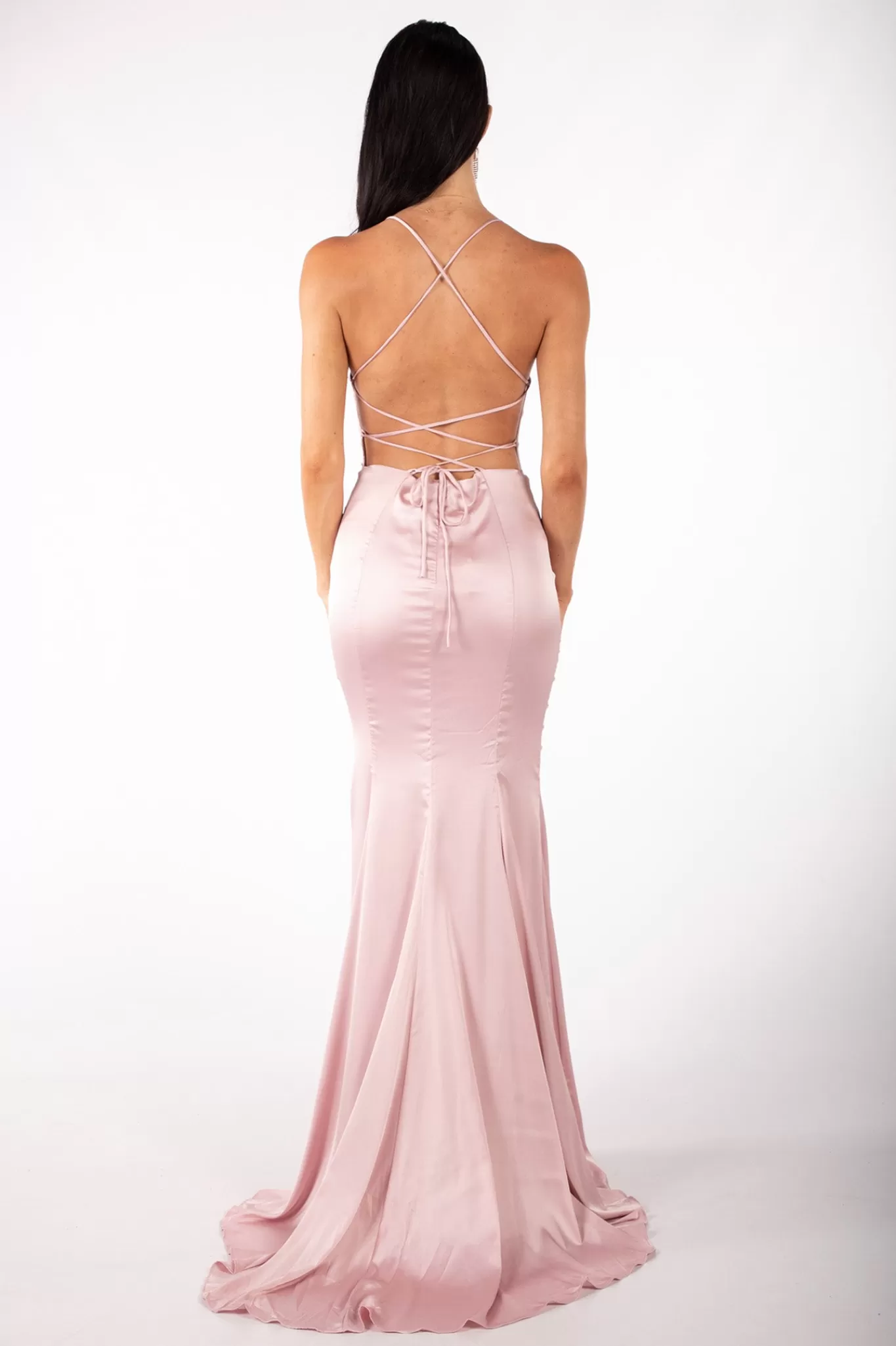 Women Hot Pink Dresses | Backless Dresses>CIARA Lace Up Back Front Slit Satin Gown - Pink