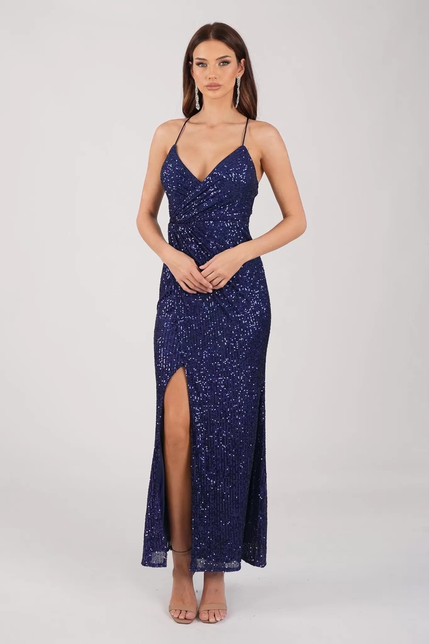 Women Hot Pink Dresses | Backless Dresses>Clarice Sequin Maxi Dress - Navy