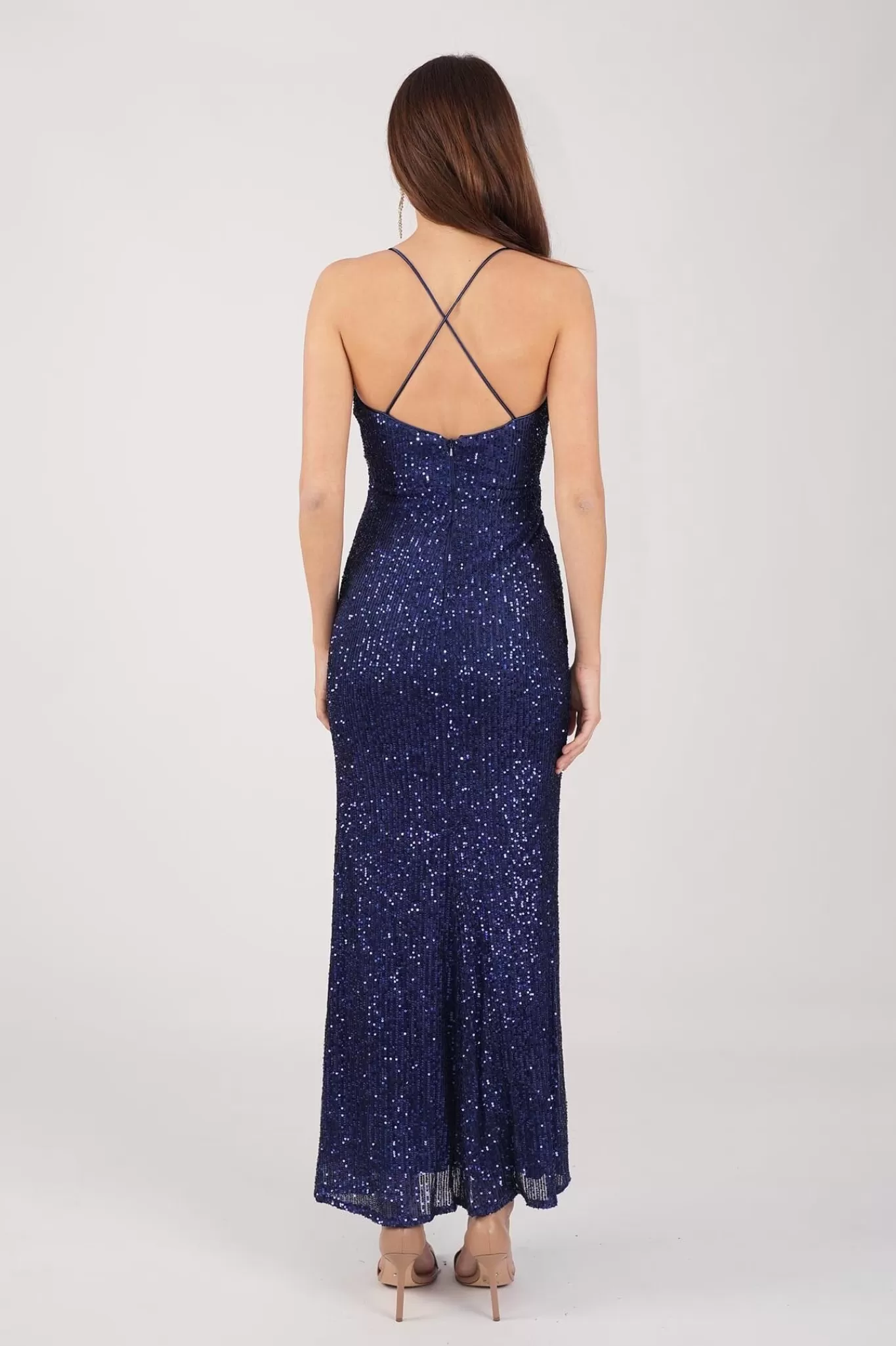 Women Hot Pink Dresses | Backless Dresses>Clarice Sequin Maxi Dress - Navy