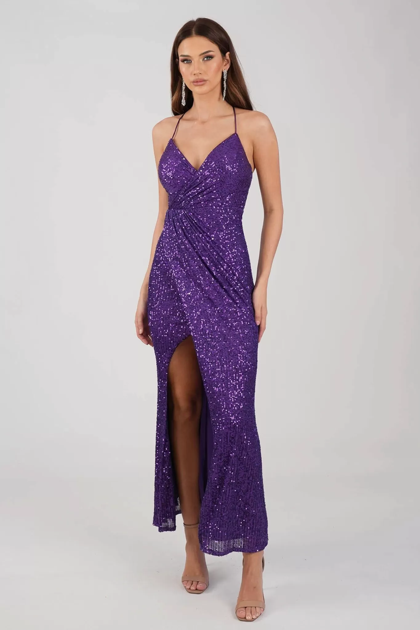 Women Hot Pink Dresses | Backless Dresses>Clarice Sequin Maxi Dress - Purple