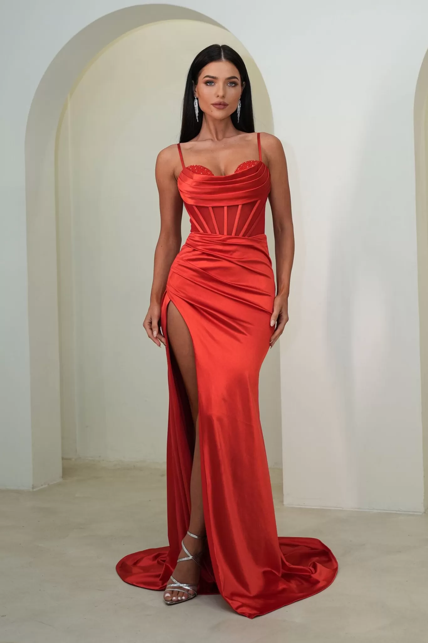 Women NBLUXE Dresses | Black Tie Dresses>CRYSTAL Corset Gown - Scarlet Red