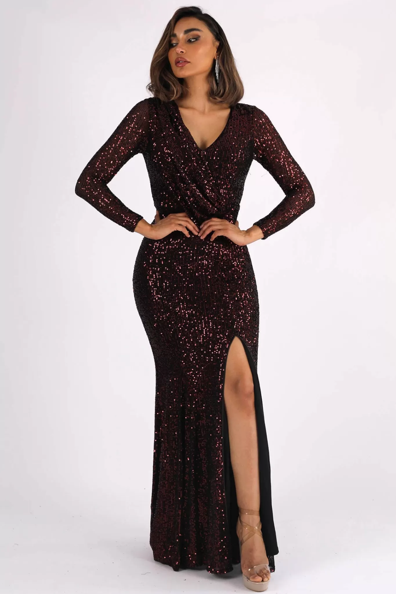 Women Hot Pink Dresses | Black Tie Dresses>Dionne - Burgundy (XS - Clearance Sale)