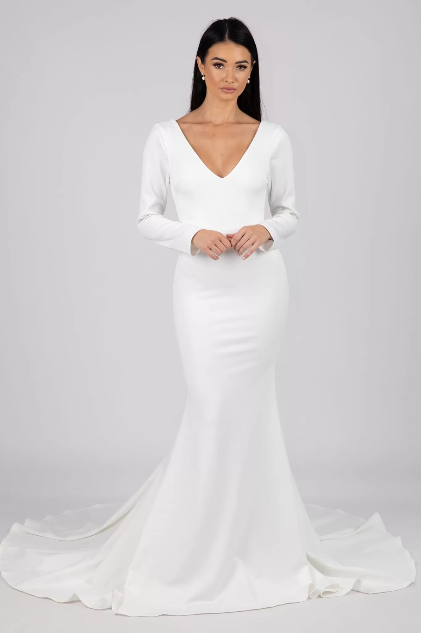 Women NBLUXE Dresses | Black Tie Dresses>Elena Long-Sleeve Crepe Gown - Ivory