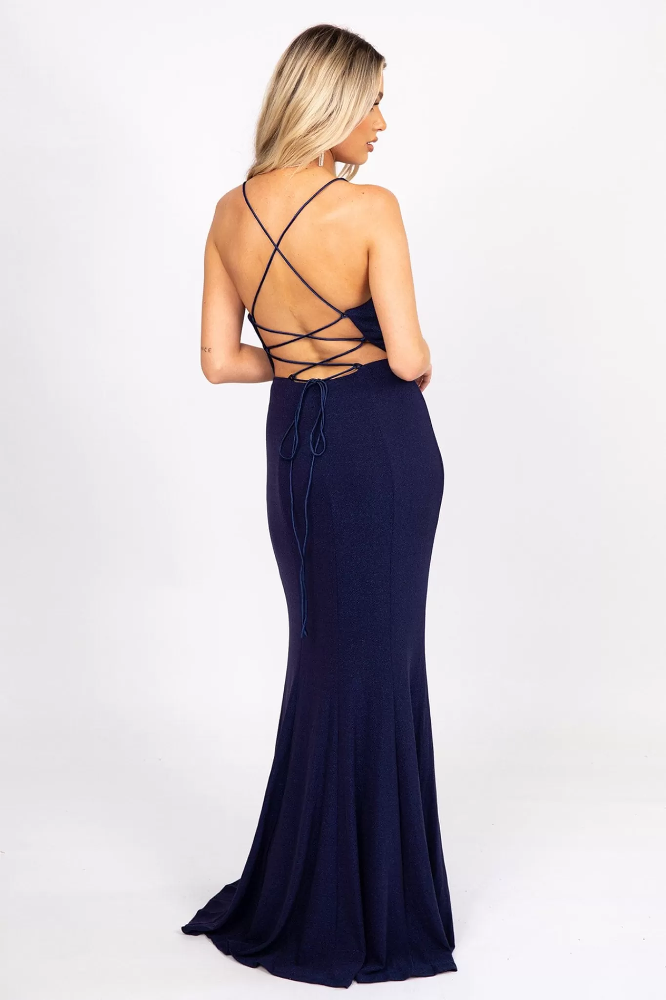 Women Hot Pink Dresses | Backless Dresses>Elora Gown - Shimmer Navy