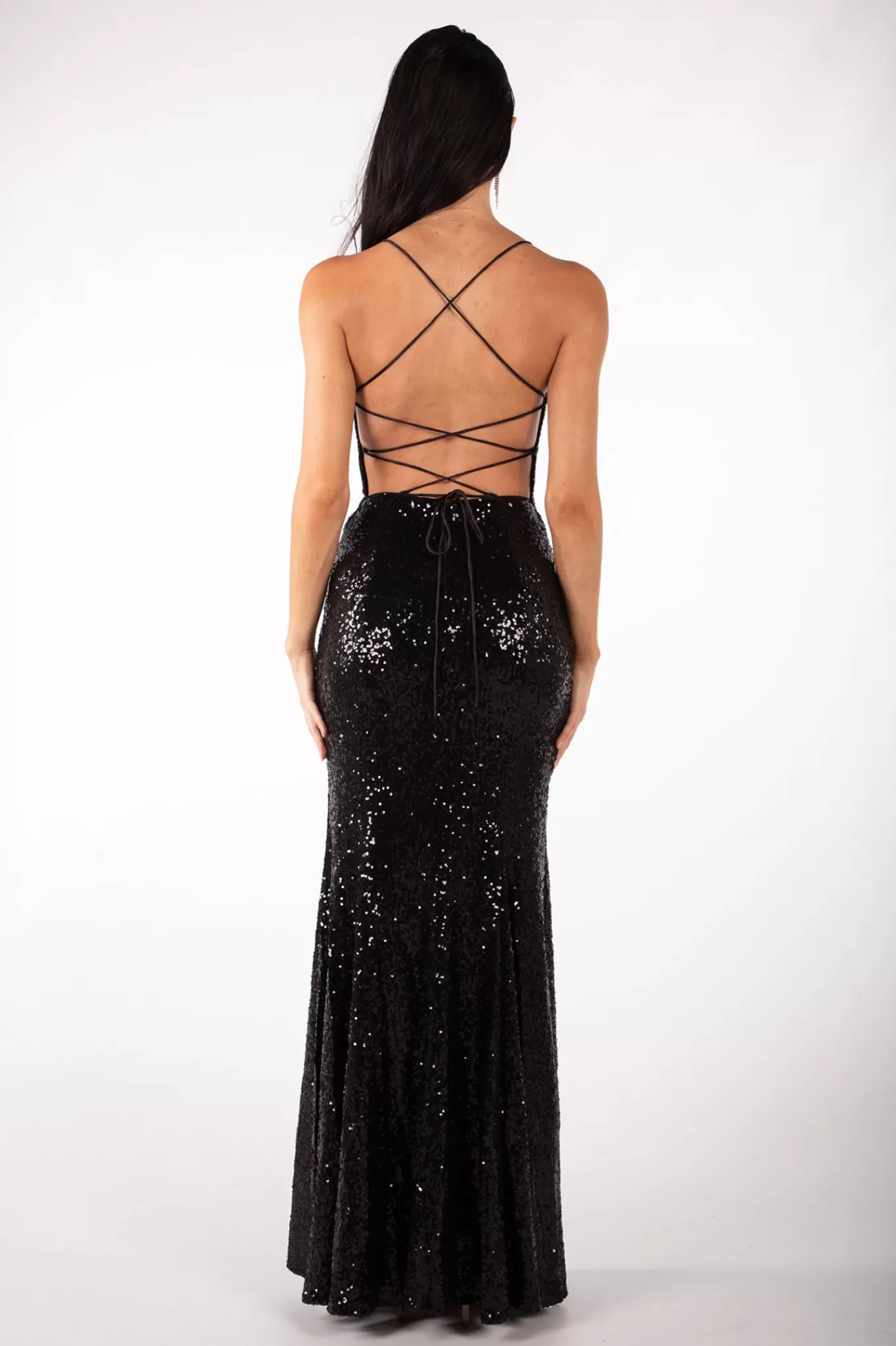 Women Hot Pink Dresses | Backless Dresses>Fresia Lace Up Sequin Gown - Black