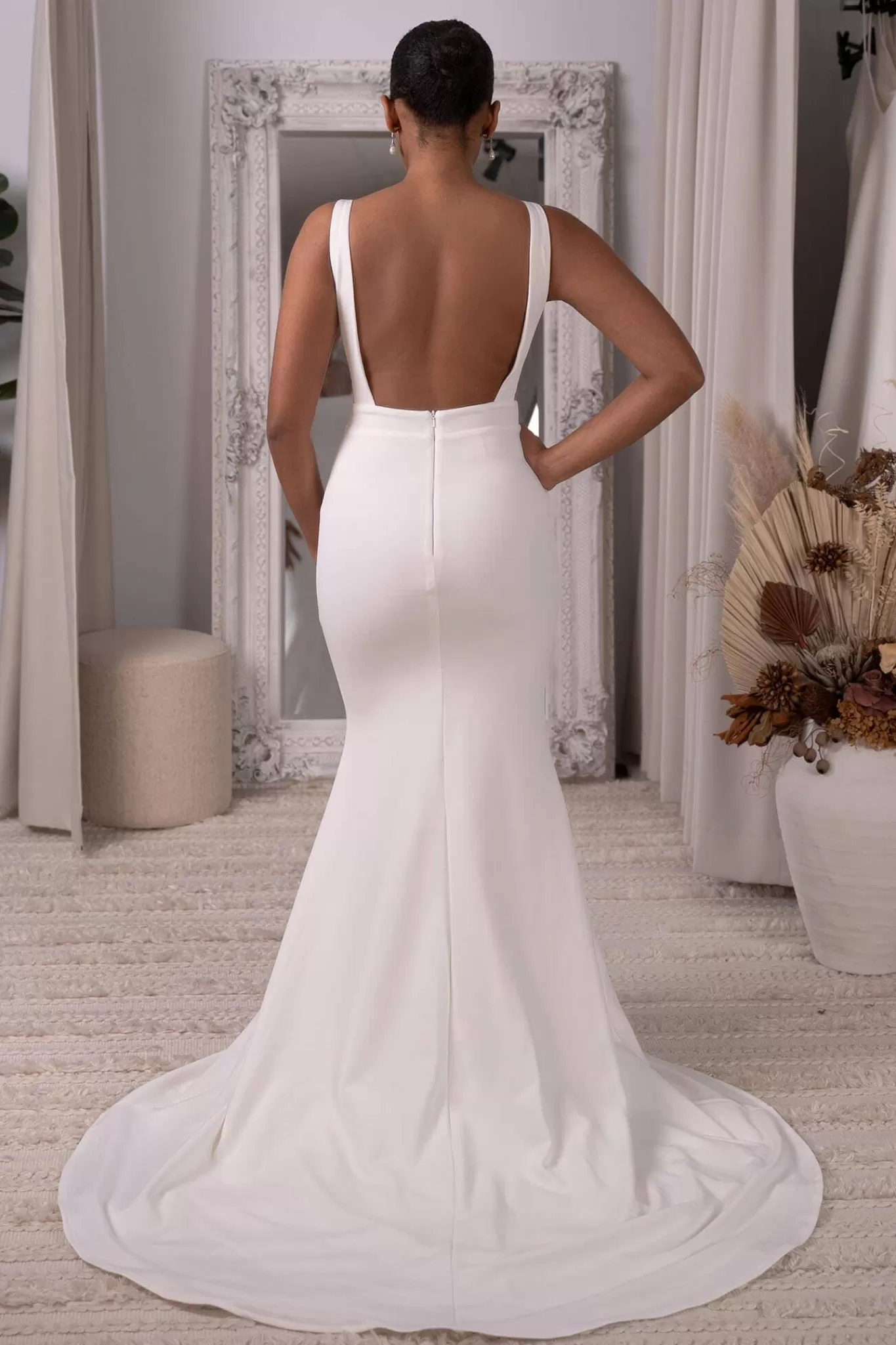 Women NBLUXE Dresses | Backless Dresses>Gabrielle Square Neck Crepe Gown - Ivory