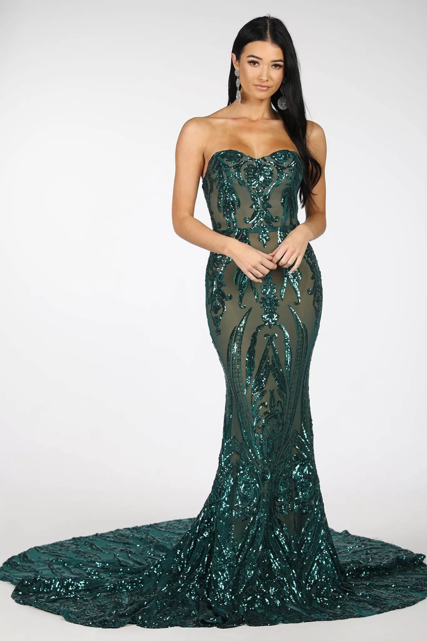 Women NBLUXE Dresses | Black Tie Dresses>Gianna Gown Without Boned Bodice - Emerald/Nude