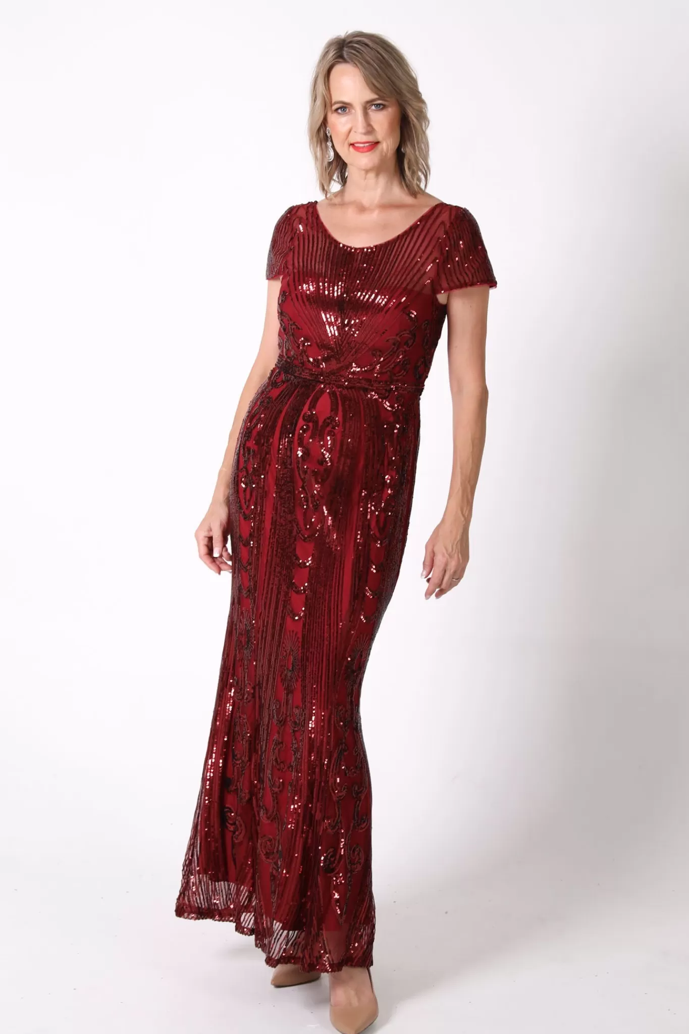 Women Hot Pink Dresses | Plus Size>Greta Sequin Maxi Dress - Deep Red