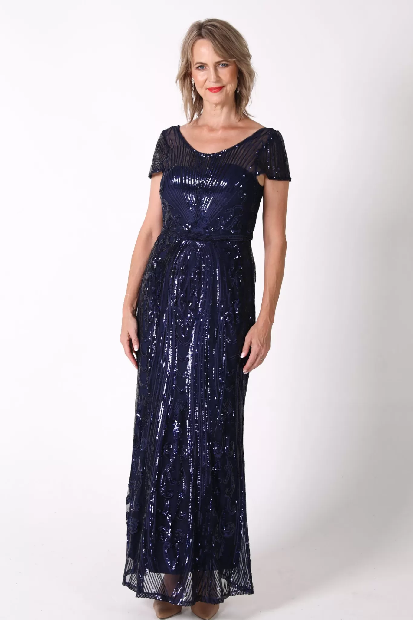 Women Hot Pink Dresses | Black Tie Dresses>Greta Sequin Maxi Dress - Navy