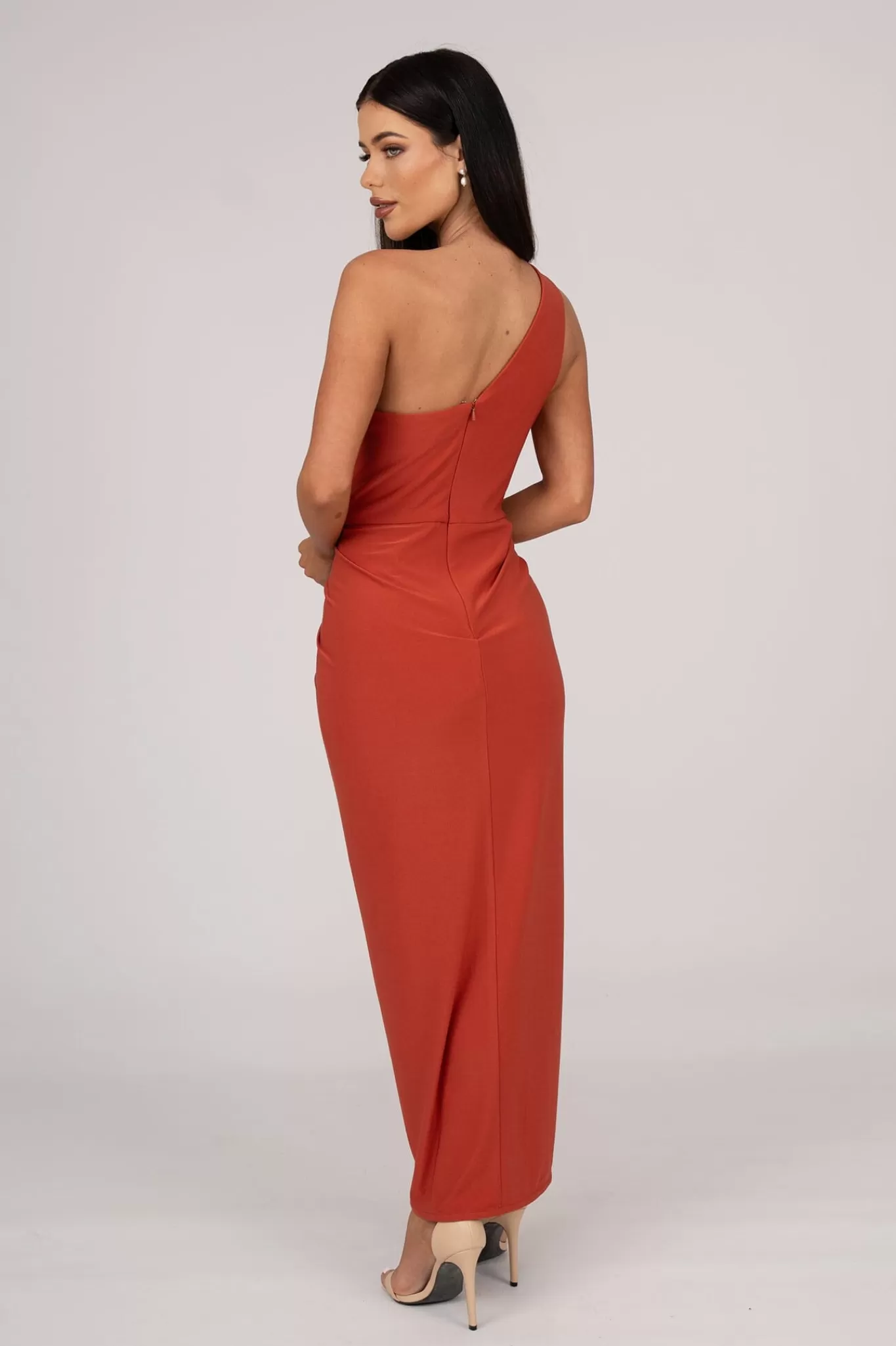 Women Hot Pink Dresses | Black Tie Dresses>Hayden One Shoulder Midi Dress - Burnt Orange