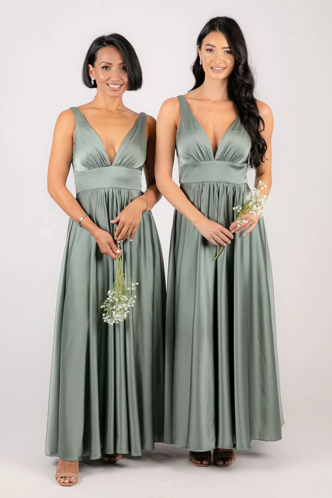 Women Hot Pink Dresses | Backless Dresses>ISABEL A-Line Satin Maxi Dress - Sage Green