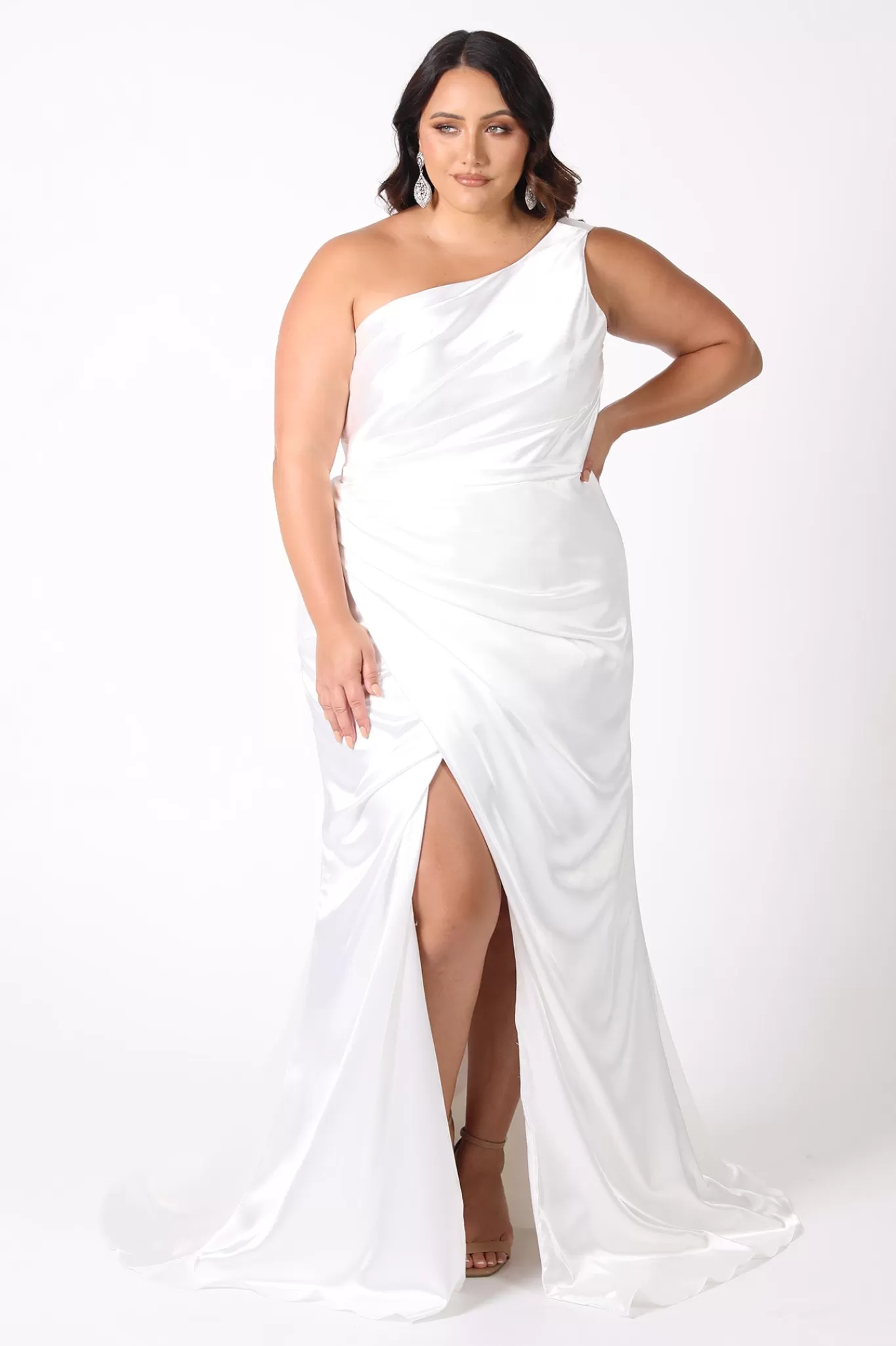 Women NBLUXE Dresses | Backless Dresses>Kendra One Shoulder Satin Gown - Ivory