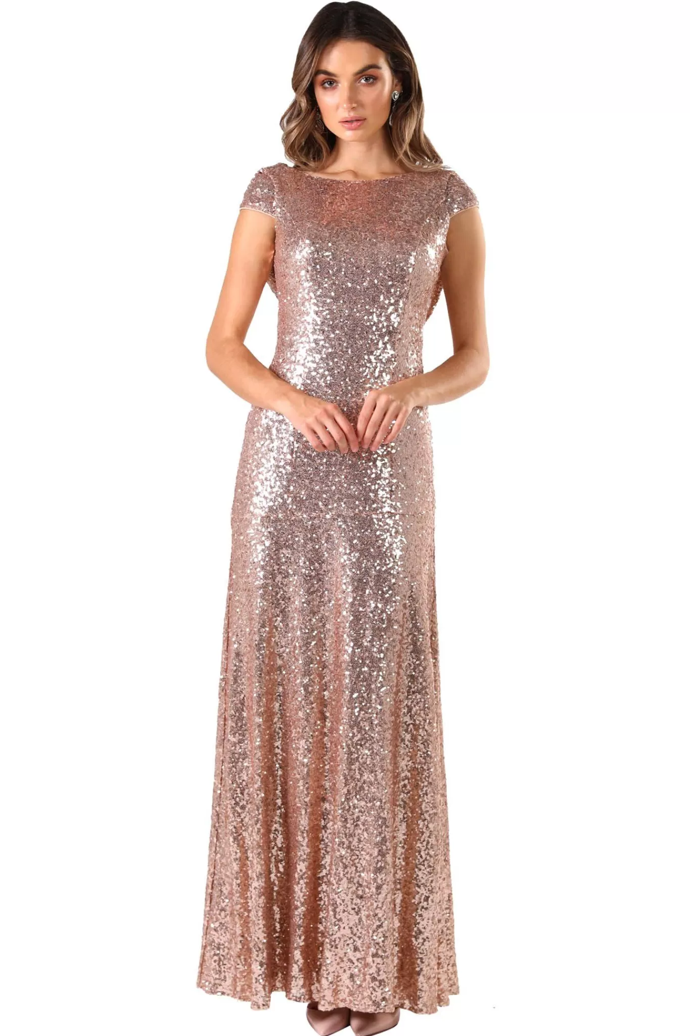 Women NBLUXE Dresses | Black Tie Dresses>Kira Cowl Back Sequin Maxi Dress - Rose Gold