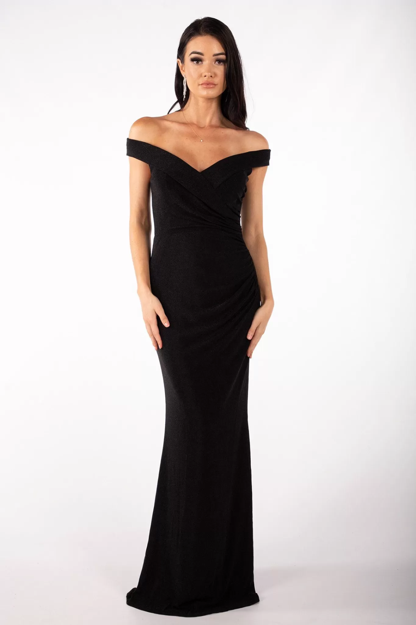 Women Hot Pink Dresses | Black Tie Dresses>Lawrence Off Shoulder Maxi Dress - Shimmer Black