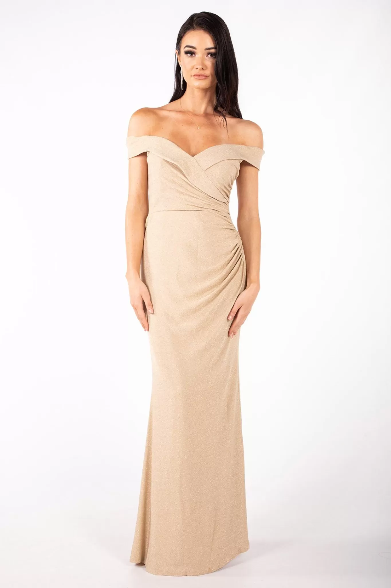 Women Hot Pink Dresses | Black Tie Dresses>Lawrence Off Shoulder Maxi Dress - Shimmer Gold