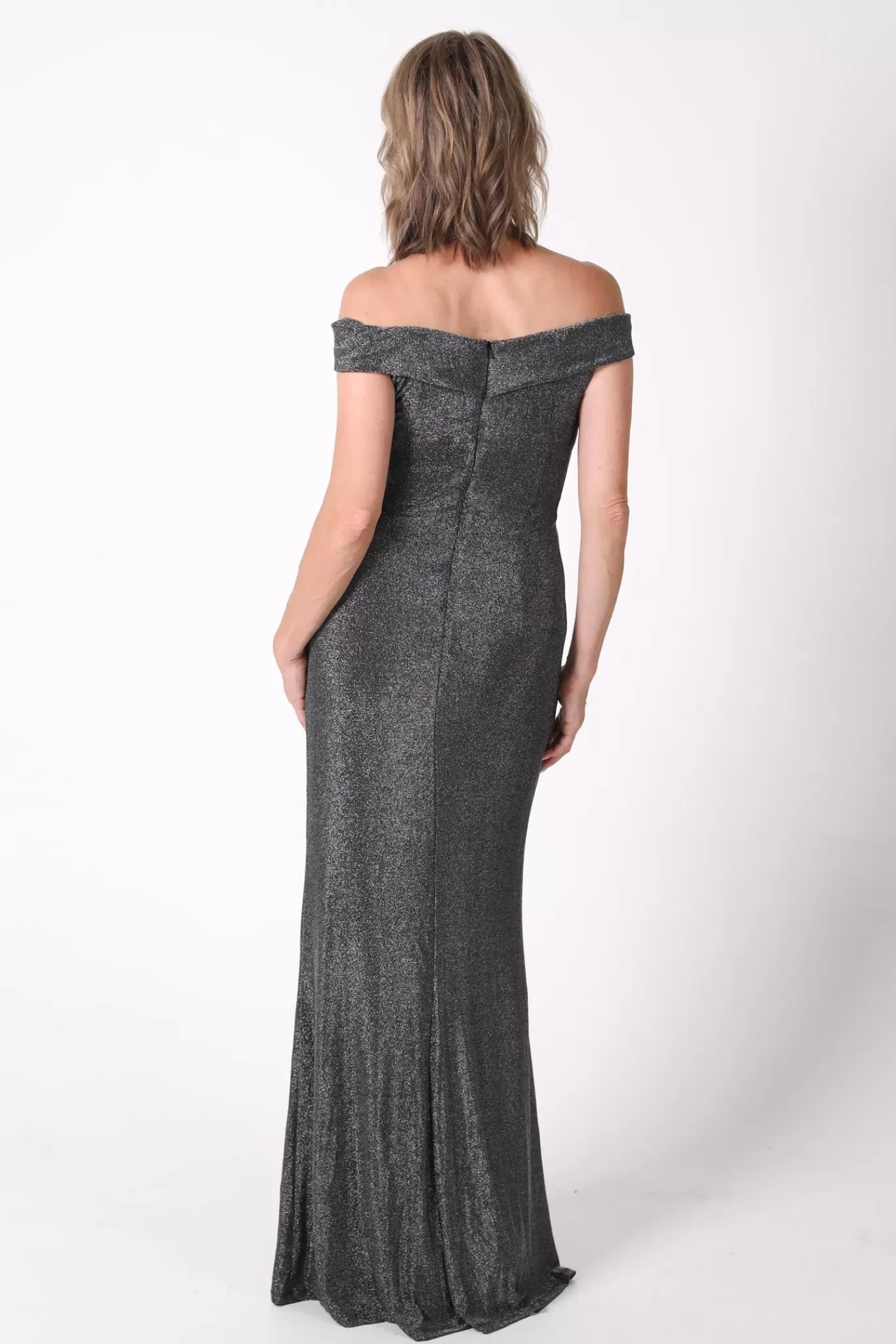 Women Hot Pink Dresses | Black Tie Dresses>Lawrence Off Shoulder Maxi Dress - Shimmer Grey