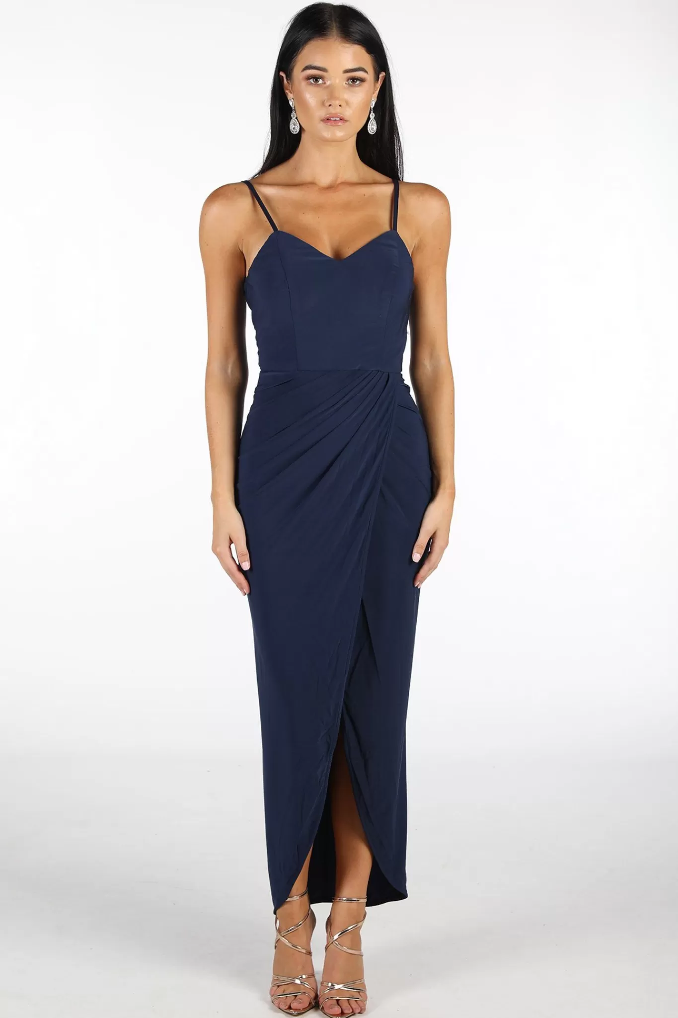 Women Hot Pink Dresses | Black Tie Dresses>Leah Faux Wrap Dress - Navy