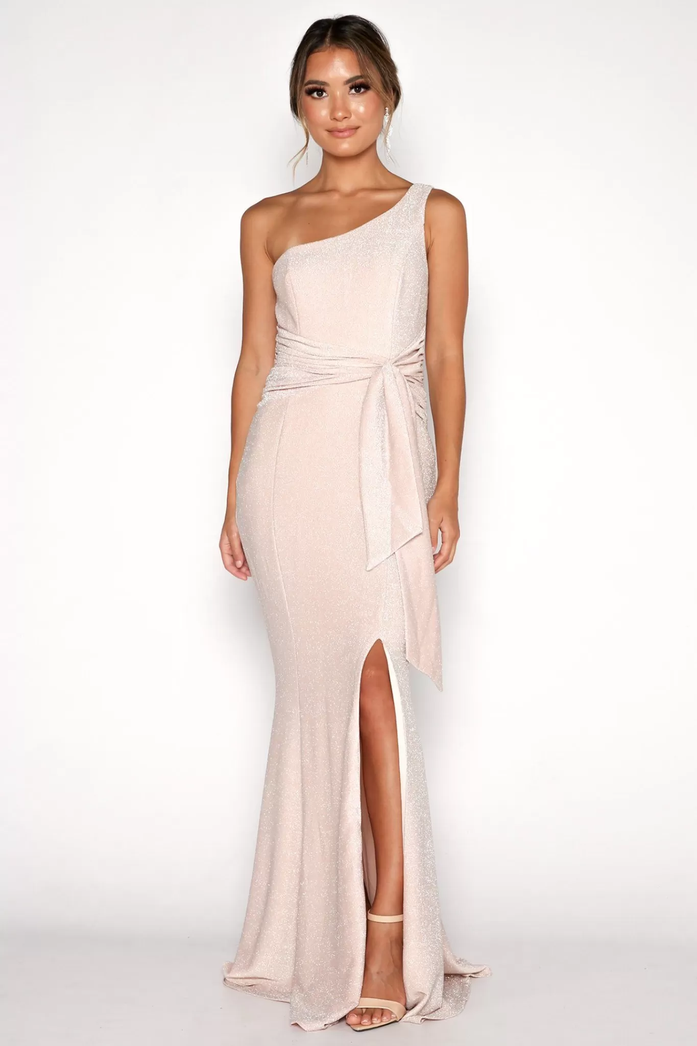 Women Hot Pink Dresses | One Shoulder Dresses>Lena One Shoulder Maxi Column Dress - Champagne