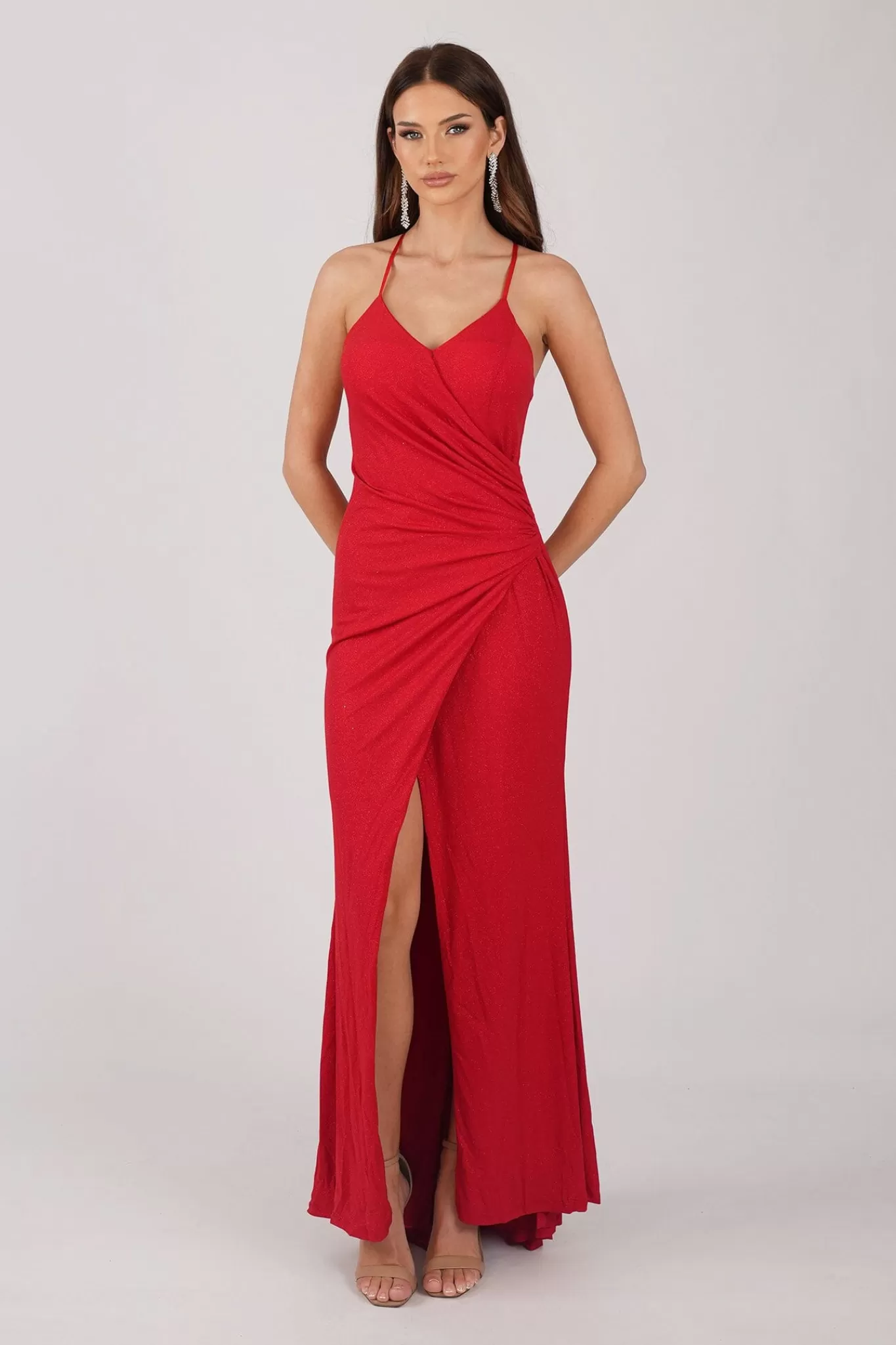 Women Hot Pink Dresses | Backless Dresses>Lucia Maxi Dress - Shimmer Red