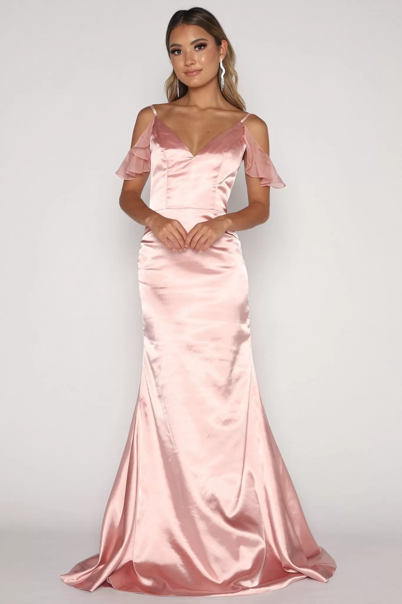 Women NBLUXE Dresses | Black Tie Dresses>Malani Satin Maxi Dress - Blush Pink (XS - Clearance Sale)