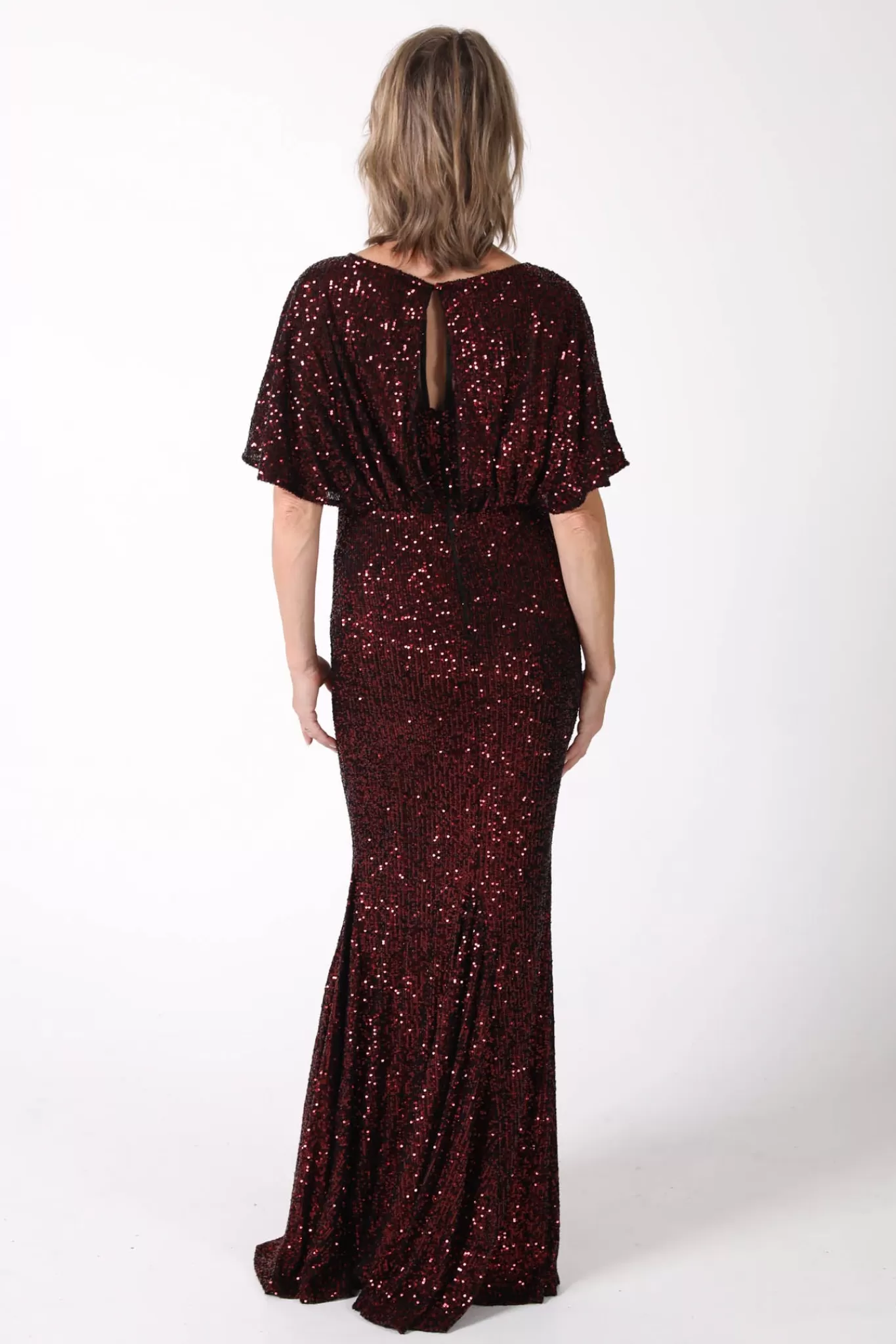 Women Hot Pink Dresses | Black Tie Dresses>Margaret Butterfly-Sleeve Sequin Maxi Dress - Burgundy