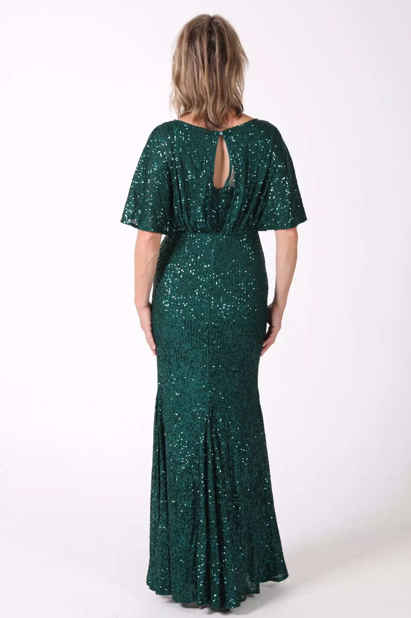 Women Hot Pink Dresses | Black Tie Dresses>Margaret Butterfly-Sleeve Sequin Maxi Dress - Emerald