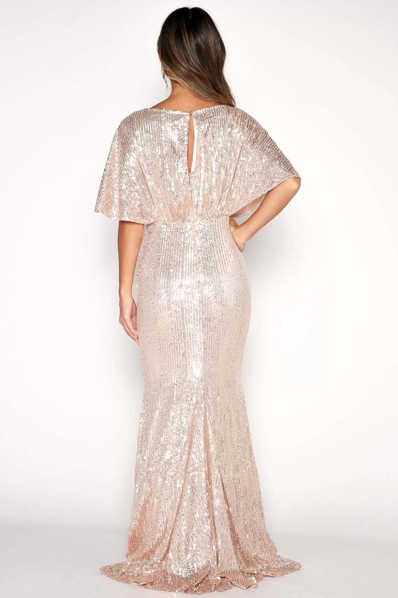 Women Hot Pink Dresses | Black Tie Dresses>Margaret Butterfly-Sleeve Sequin Maxi Dress - Gold