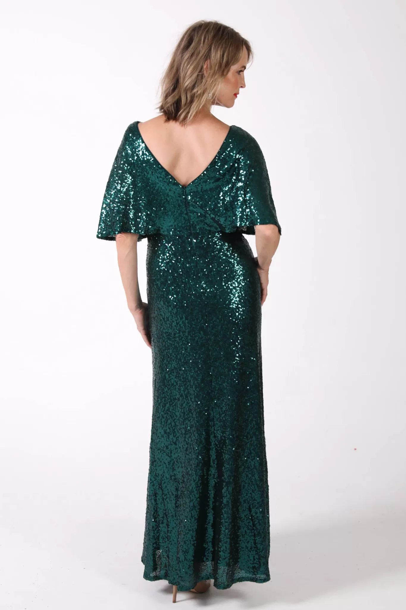 Women Hot Pink Dresses | Black Tie Dresses>Martha Butterfly-Sleeve Sequin Maxi Dress - Emerald Green