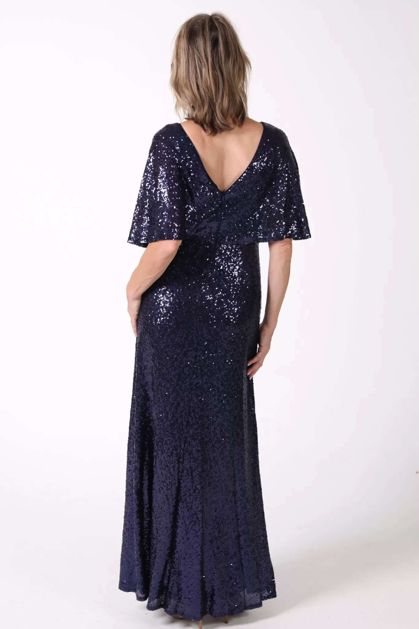 Women Hot Pink Dresses | Black Tie Dresses>Martha Butterfly-Sleeve Sequin Maxi Dress - Navy