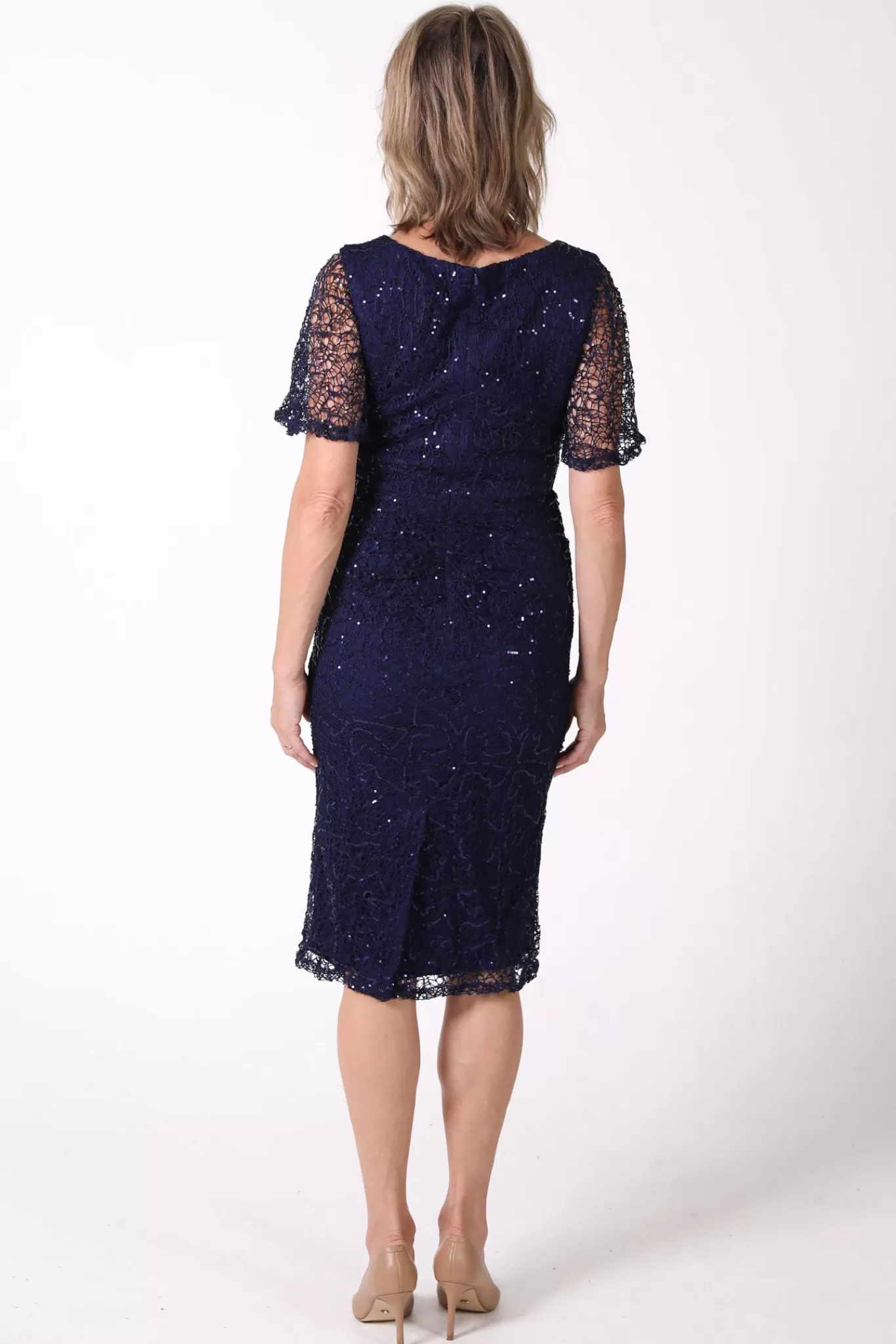 Women Hot Pink Dresses | Plus Size>Meredith V-Neck Sequin Midi Dress - Navy