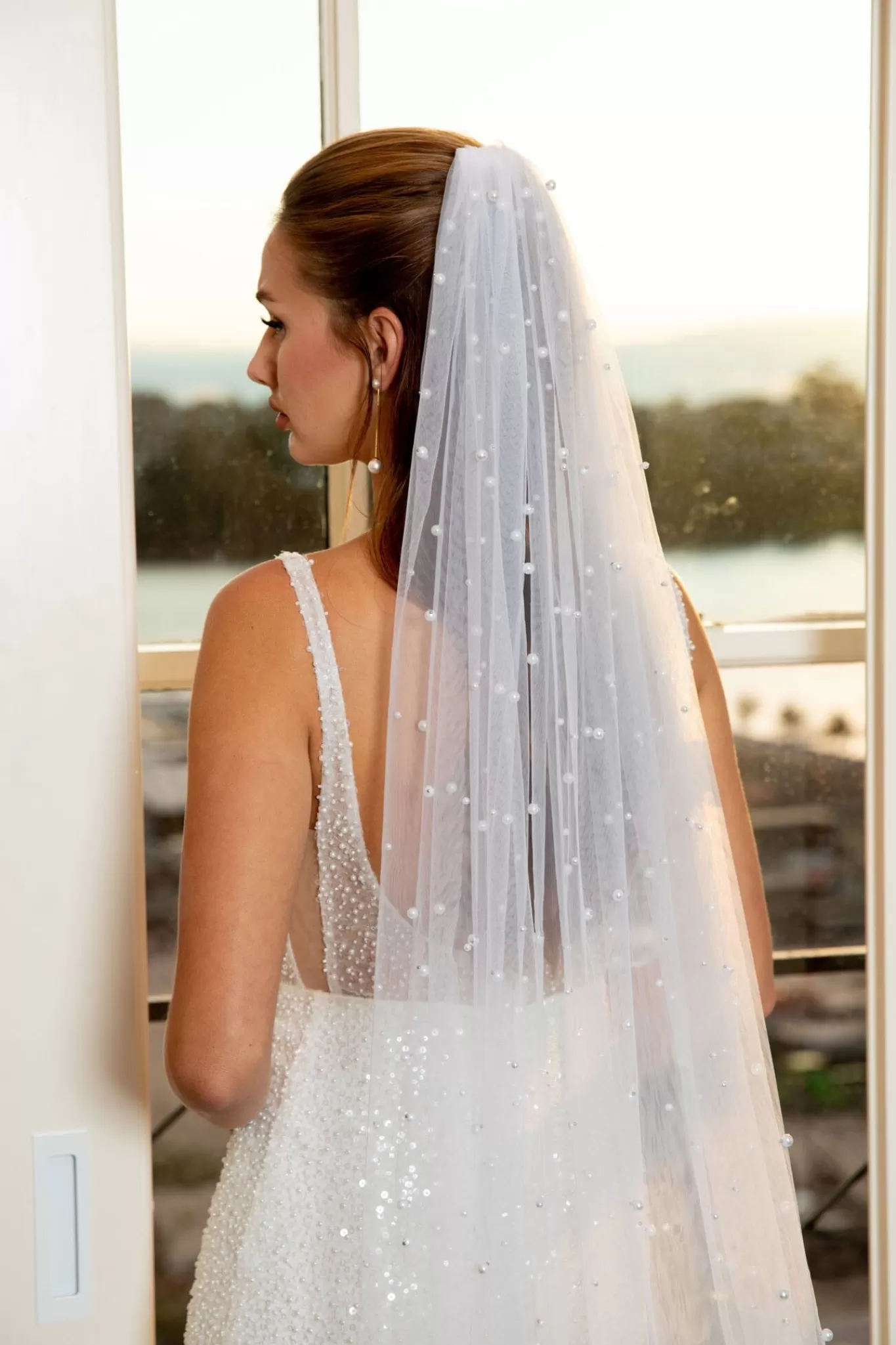 Women NBLUXE Plus Size | Dresses>MILANA Sheer Corset Beaded Gown - Ivory
